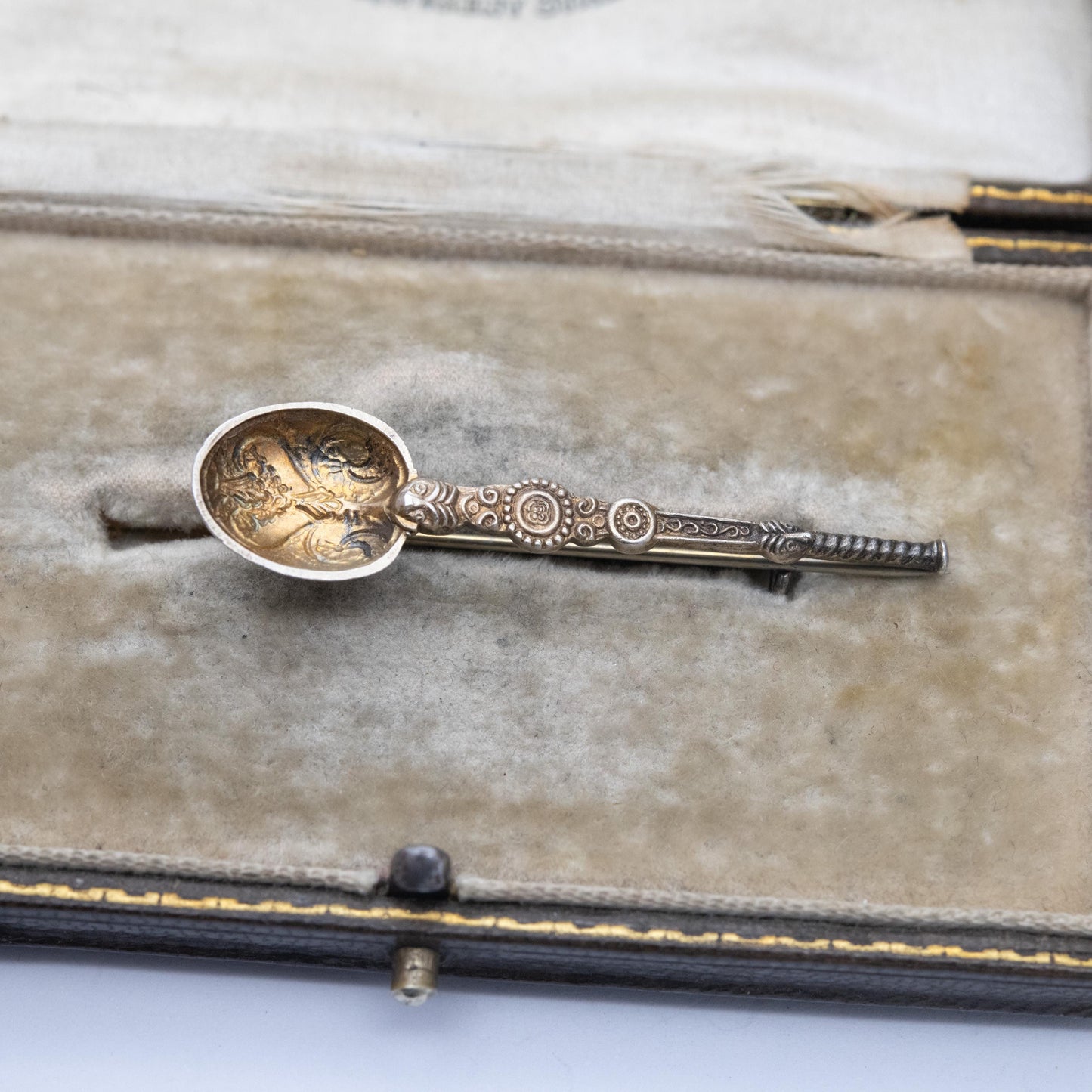 Antique Sterling Silver Gold Plated Anointing Spoon Brooch 1910 - King George V Commemoration Jewellery | Cornelius Saunders Frank Shephard