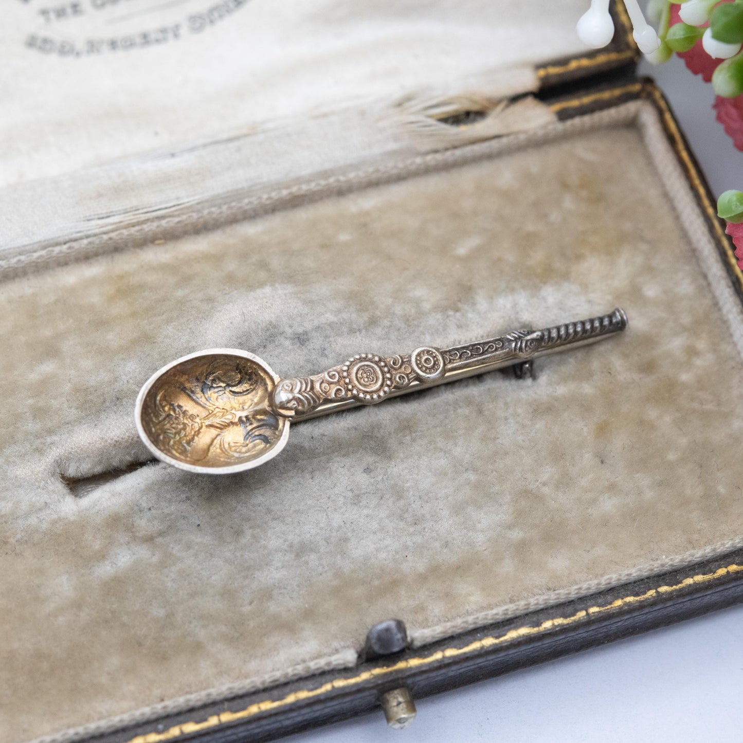 Antique Sterling Silver Gold Plated Anointing Spoon Brooch 1910 - King George V Commemoration Jewellery | Cornelius Saunders Frank Shephard