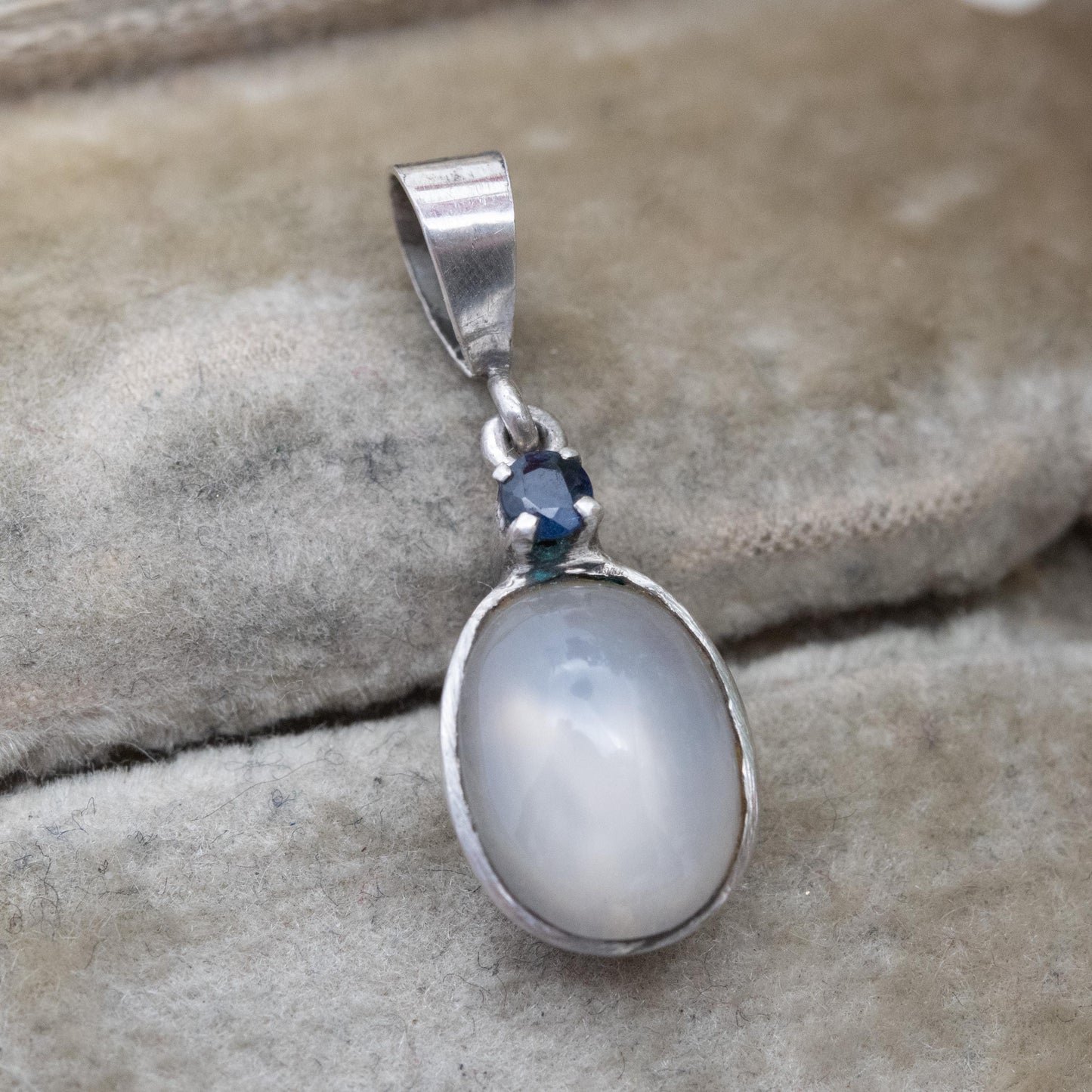 Vintage Sterling Silver Sapphire and Moonstone Pendant - Gift for Her