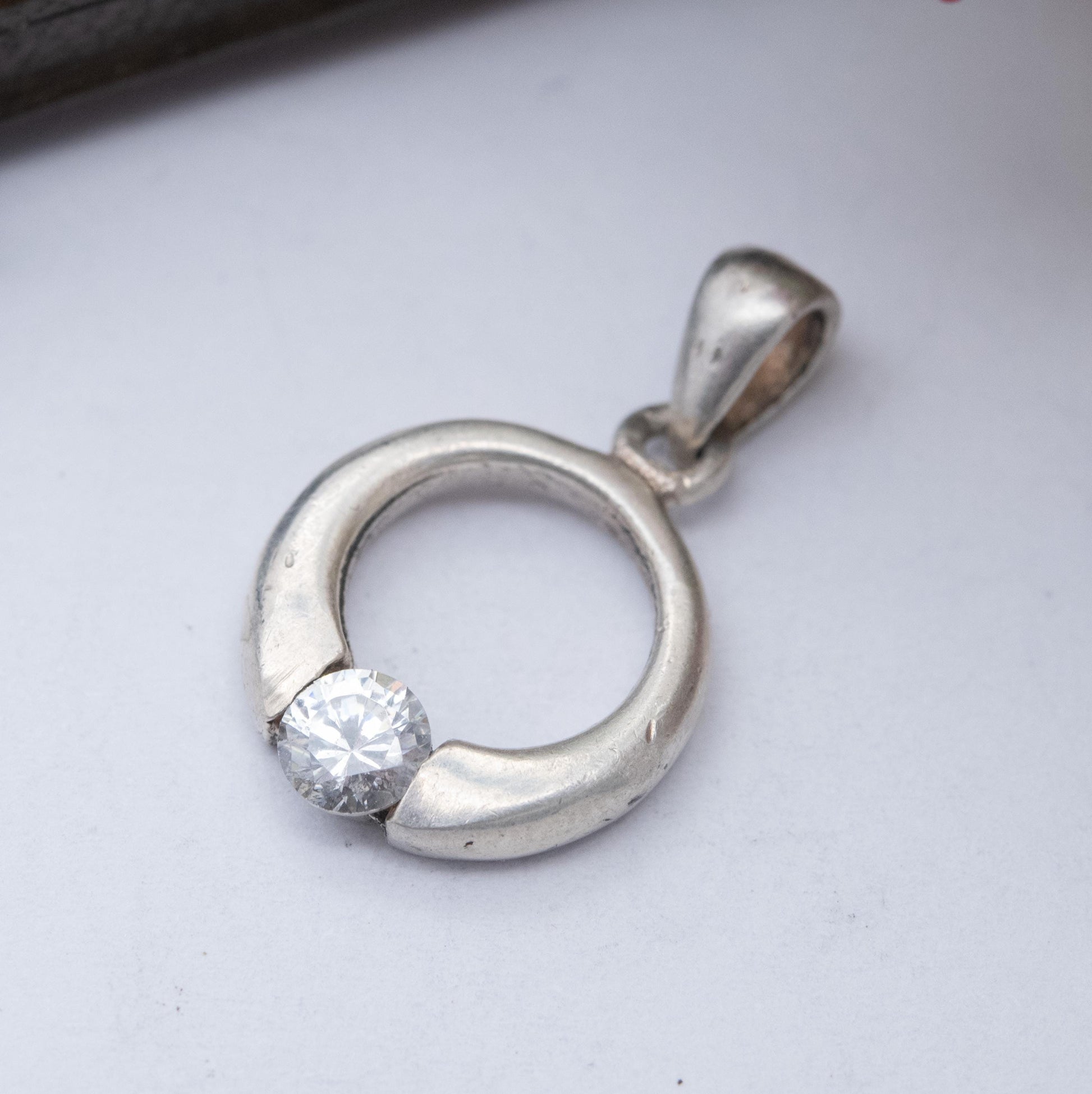 Sterling Silver CZ Hoop Pendant Charm - Minimalist Sparkly Clear Stone Jewellery | Gift for Necklace