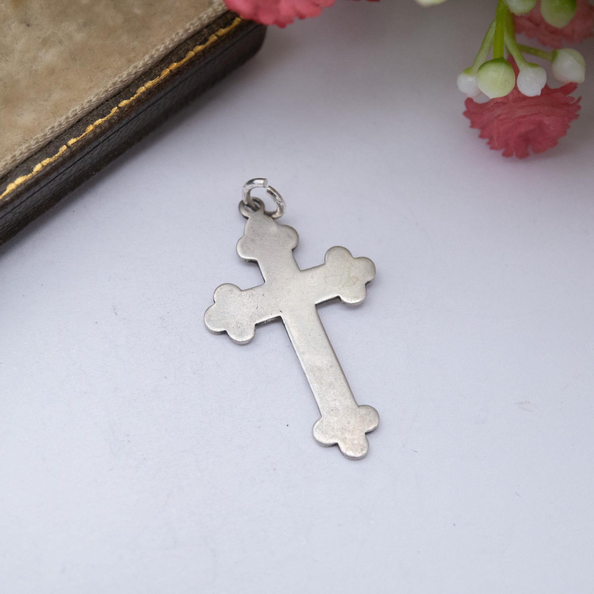 Vintage Sterling Silver Plain Cross Pendant - Bottony Cross | Simple Solid Silver Design | Gift for Baptism Christening