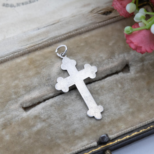 Vintage Sterling Silver Plain Cross Pendant - Bottony Cross | Simple Solid Silver Design | Gift for Baptism Christening