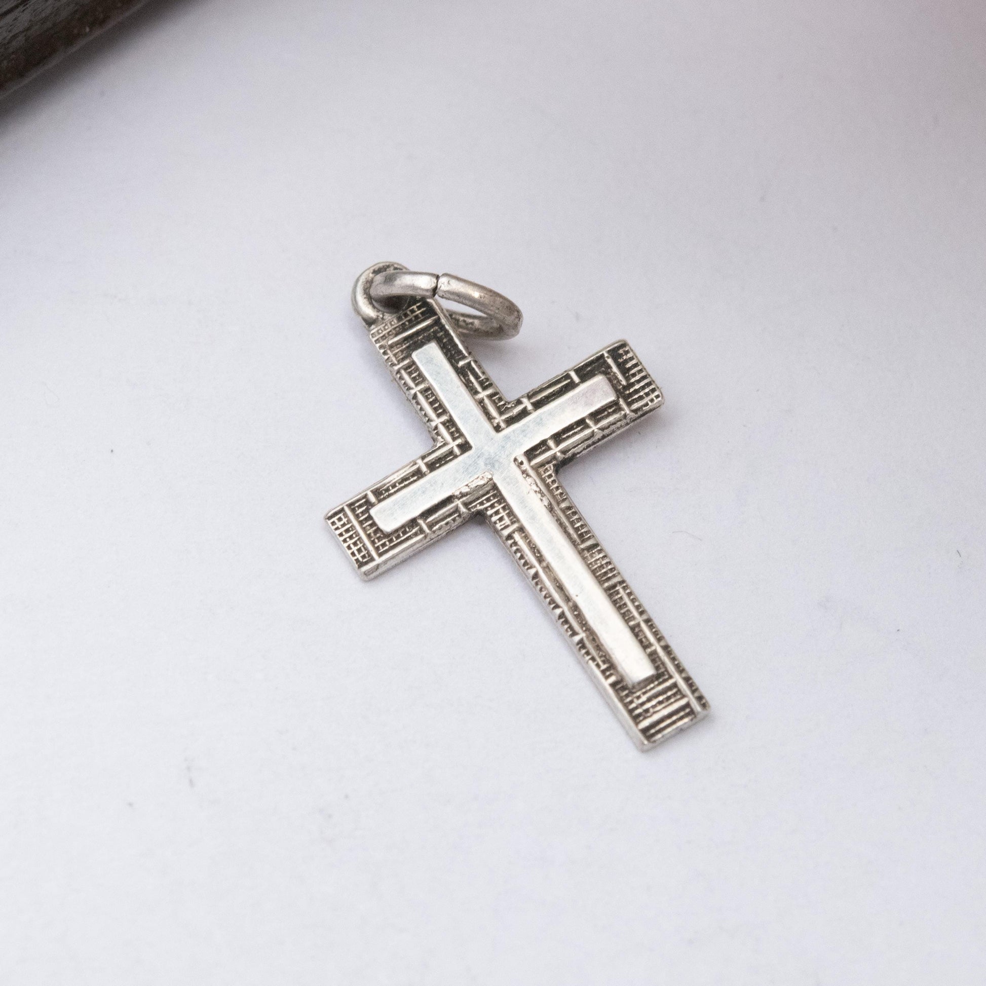 Vintage Rodi & Wienenberger Sterling Silver Cross Pendant - Religious Gift | Geometric Pattern Border | Christian