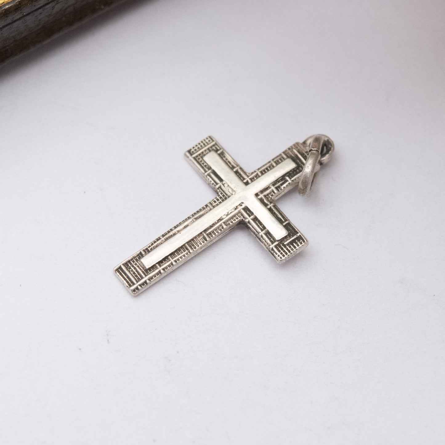 Vintage Rodi & Wienenberger Sterling Silver Cross Pendant - Religious Gift | Geometric Pattern Border | Christian
