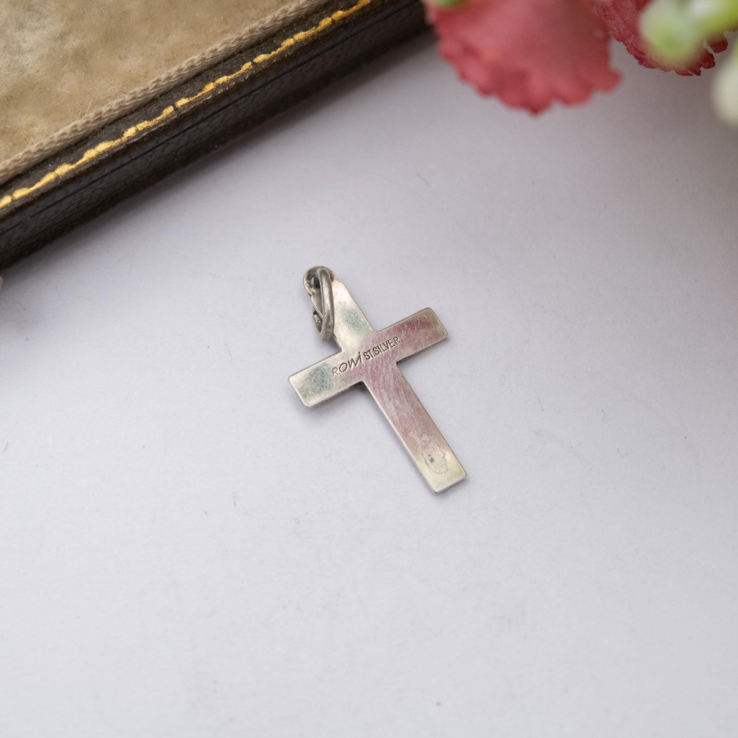 Vintage Rodi & Wienenberger Sterling Silver Cross Pendant - Religious Gift | Geometric Pattern Border | Christian