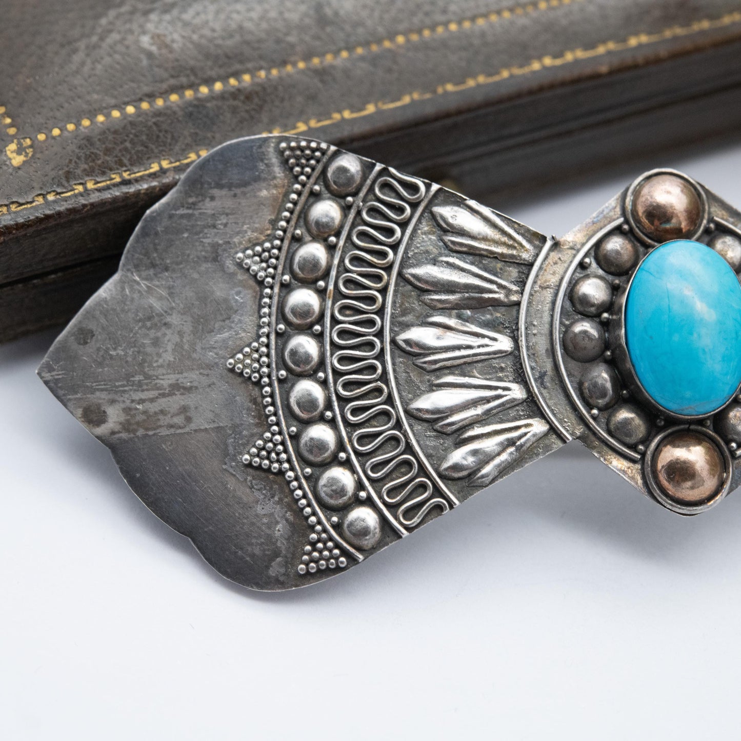 Vintage Sterling Silver Blue Stone Hair Clip - Detailed Scrolling and Beaded Pattern Design | Blue Gemstone Accessory Gift for Her