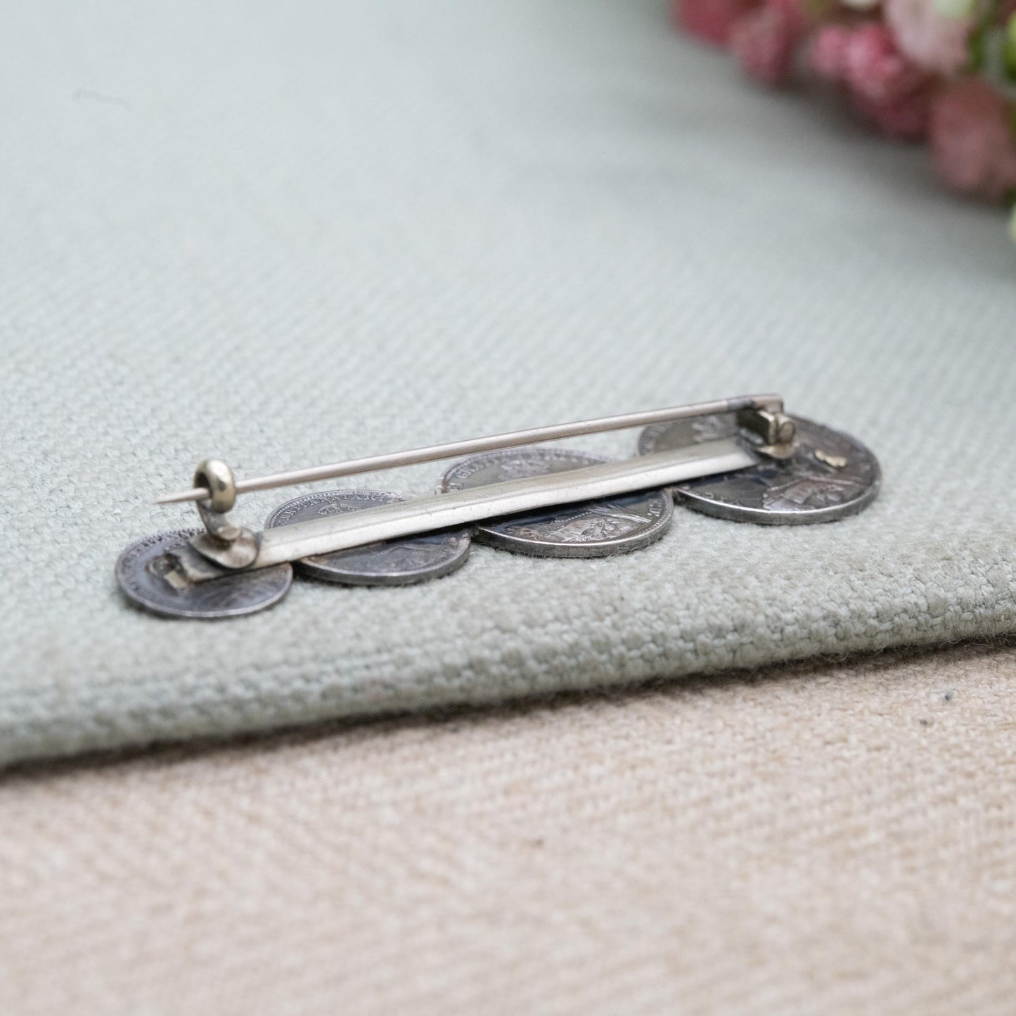 Antique 1889 Victorian Maundy Money Sterling Silver Coin Brooch - Victoria Jubilee Head | Numismatic Jewellery | Long Bar Brooch