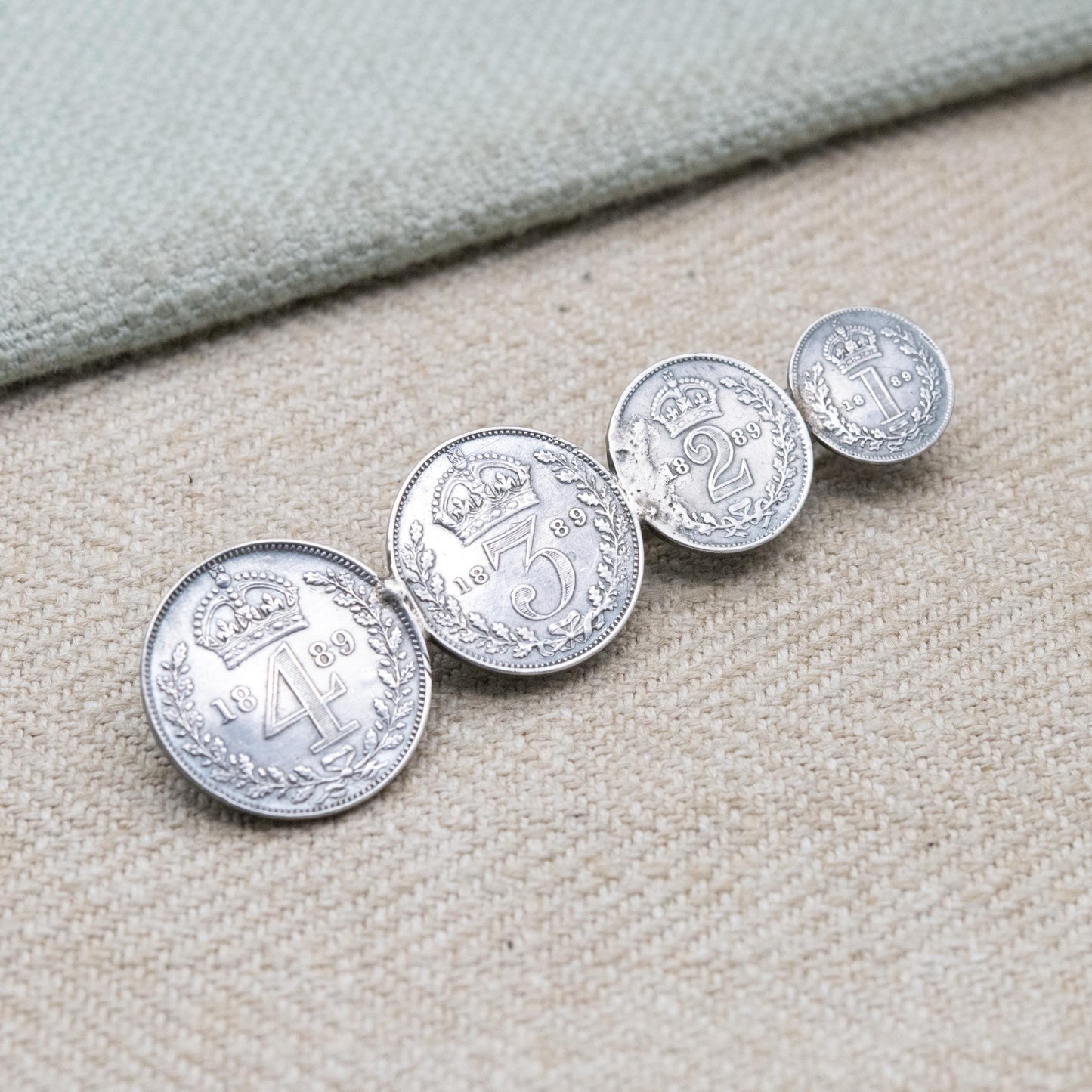 Antique 1889 Victorian Maundy Money Sterling Silver Coin Brooch - Victoria Jubilee Head | Numismatic Jewellery | Long Bar Brooch