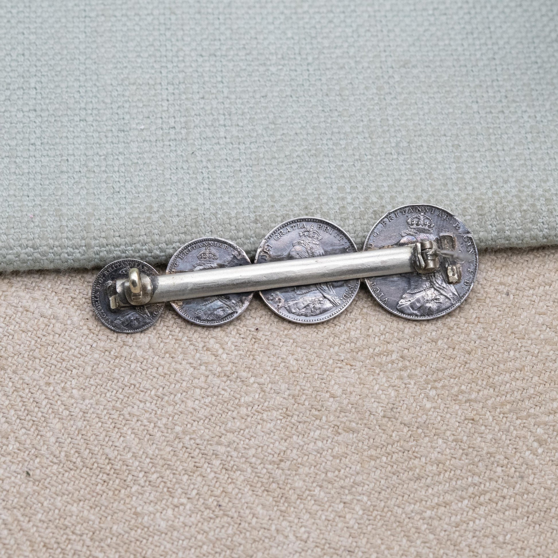 Antique 1889 Victorian Maundy Money Sterling Silver Coin Brooch - Victoria Jubilee Head | Numismatic Jewellery | Long Bar Brooch