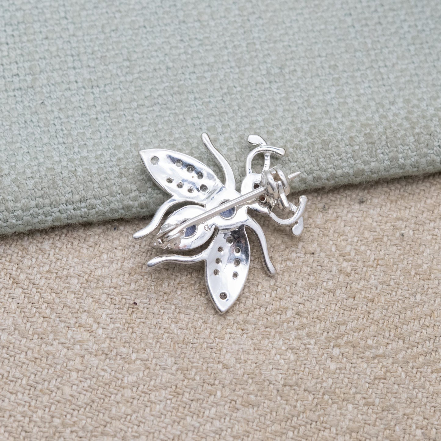 Sterling Silver Lapis Lazuli Bug Brooch with Garnet Eyes - Collectable Gemstone Insect Jewellery Gift for Her