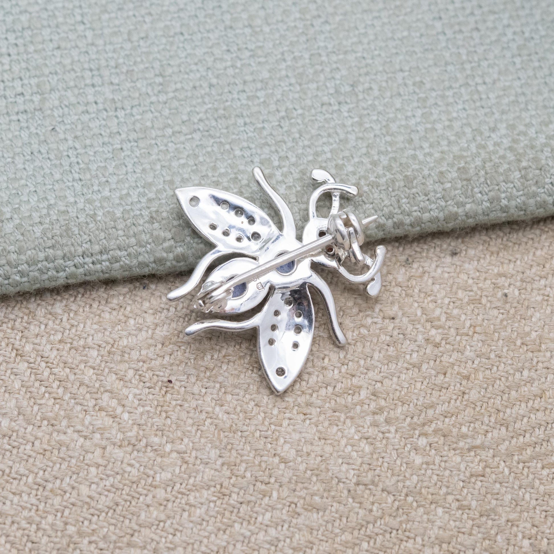 Sterling Silver Lapis Lazuli Bug Brooch with Garnet Eyes - Collectable Gemstone Insect Jewellery Gift for Her