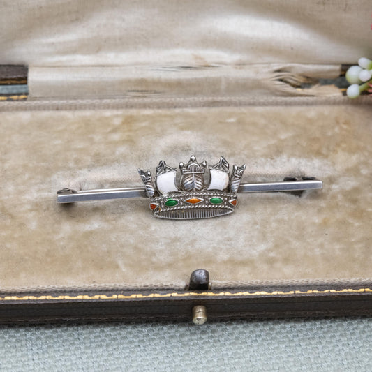 Antique Sterling Silver Enamel Royal Navy Crown Bar Brooch - Military Memorabilia | Collectable Jewellery