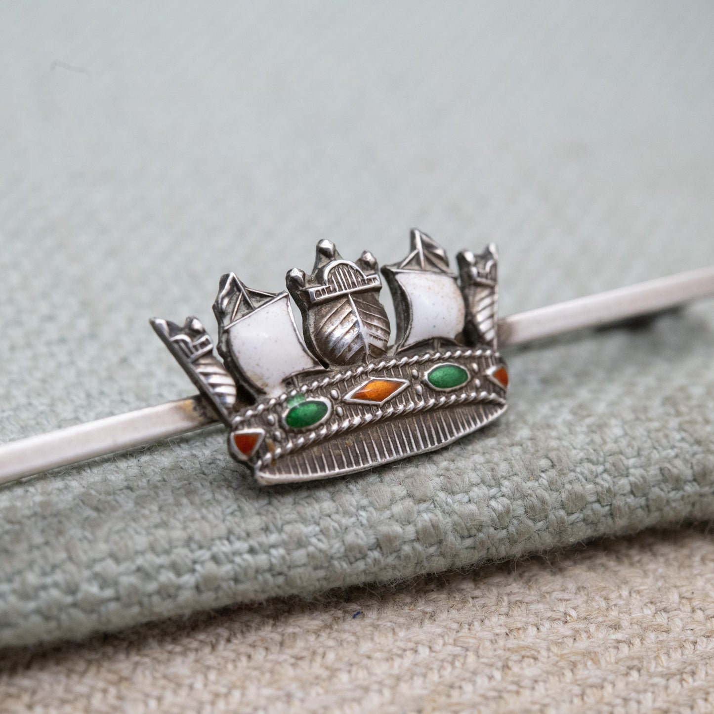 Antique Sterling Silver Enamel Royal Navy Crown Bar Brooch - Military Memorabilia | Collectable Jewellery