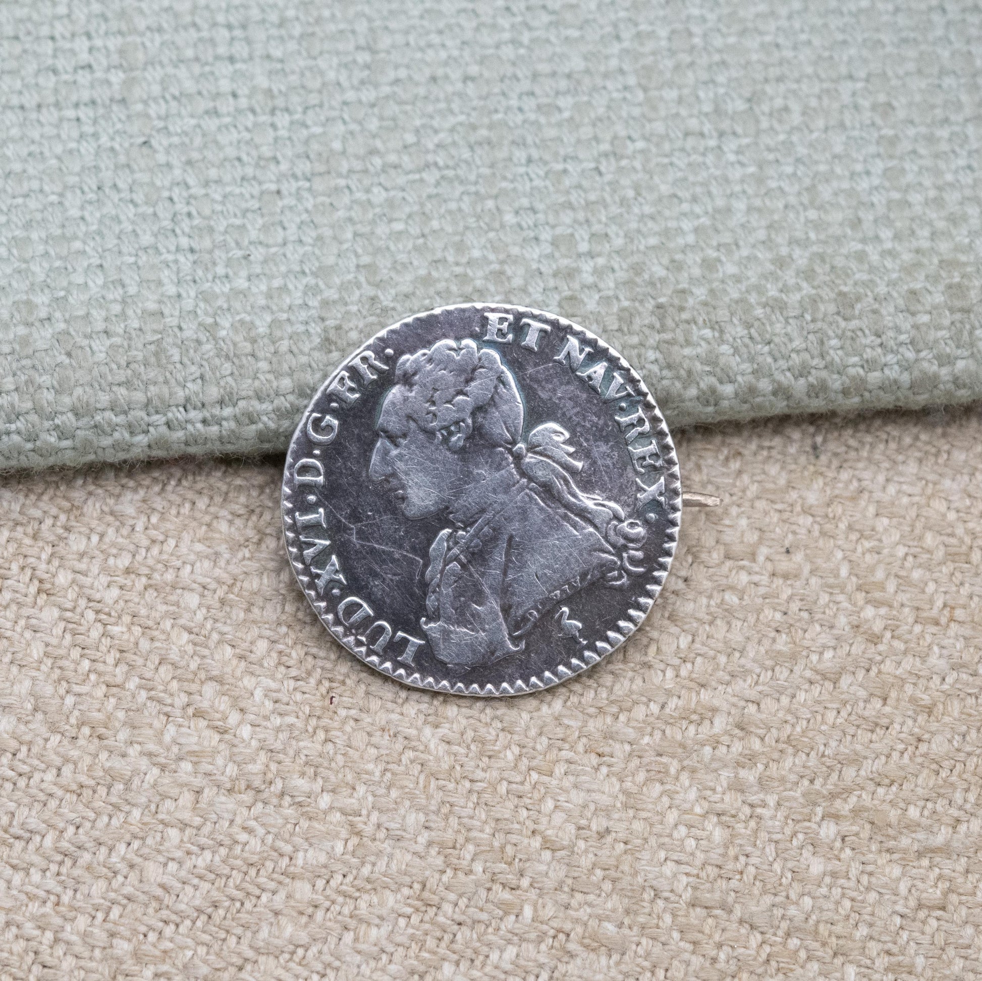 Antique French Silver 1/10 Ecu Louis XVI Coin Brooch 1779 - Collectable Coin Jewellery