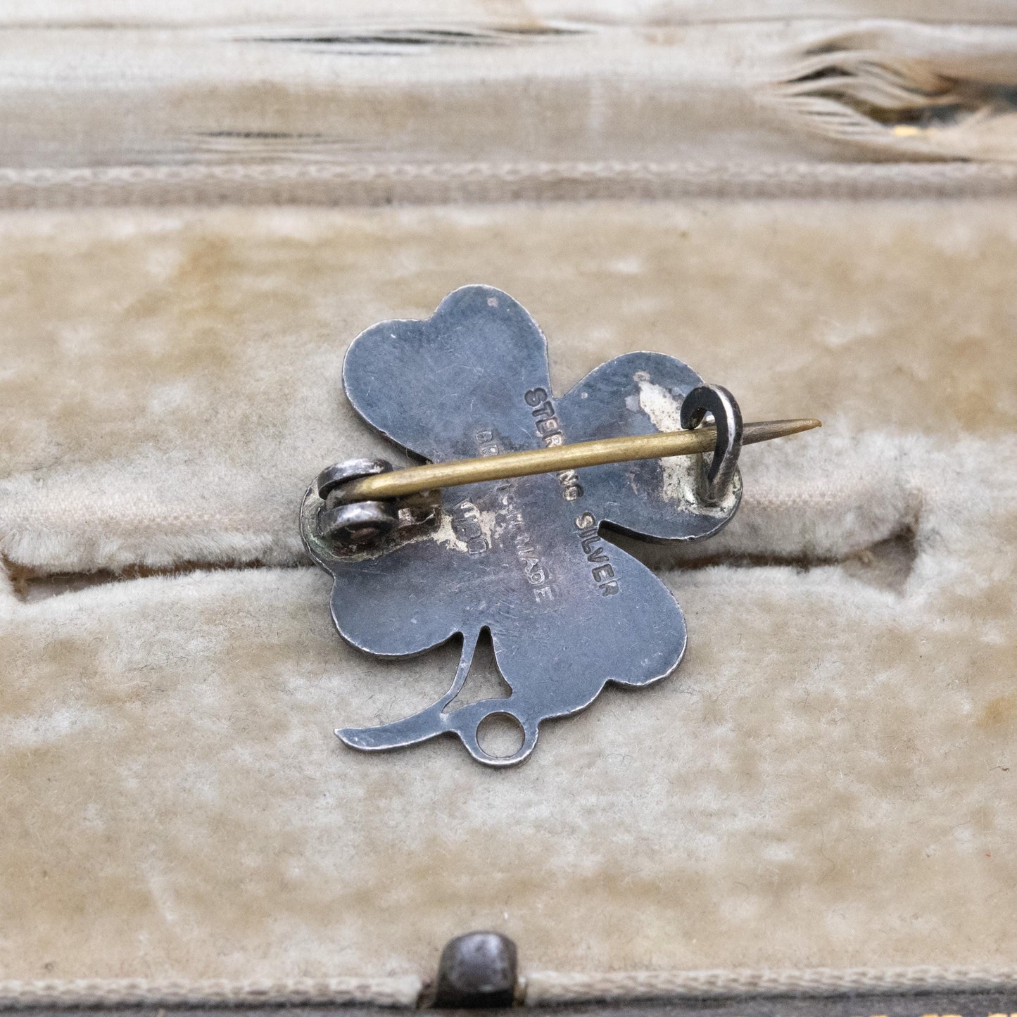 Antique Ward Brothers Sterling Silver Green Enamel Four Leaf Clover Brooch - Celtic Lucky Clover | Irish Floral Jewellery Gift