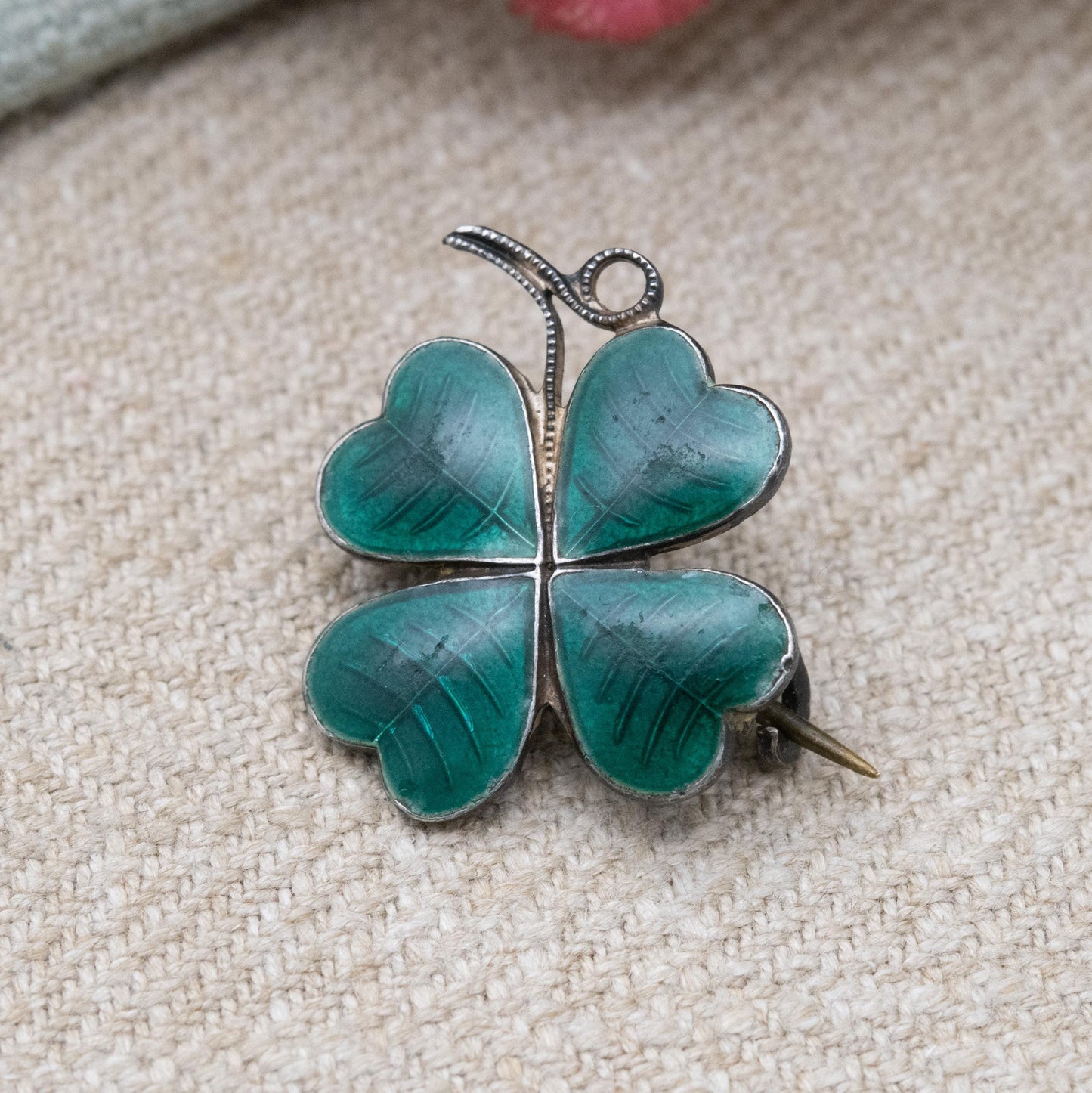 Antique Ward Brothers Sterling Silver Green Enamel Four Leaf Clover Brooch - Celtic Lucky Clover | Irish Floral Jewellery Gift