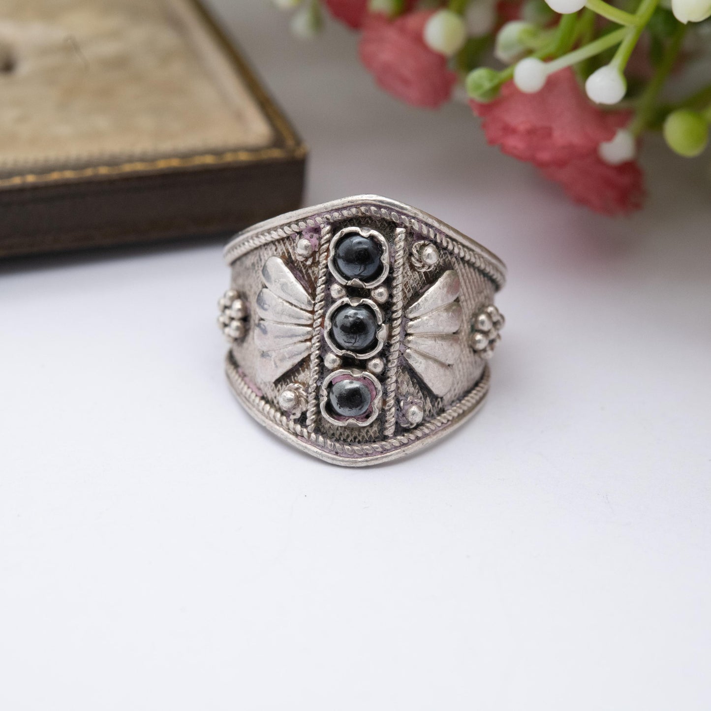 Vintage Sterling Silver Statement Ring with Open Band - Chunky Wire Work Cannetille Ring | UK Size - P | US Size - 7 3/4