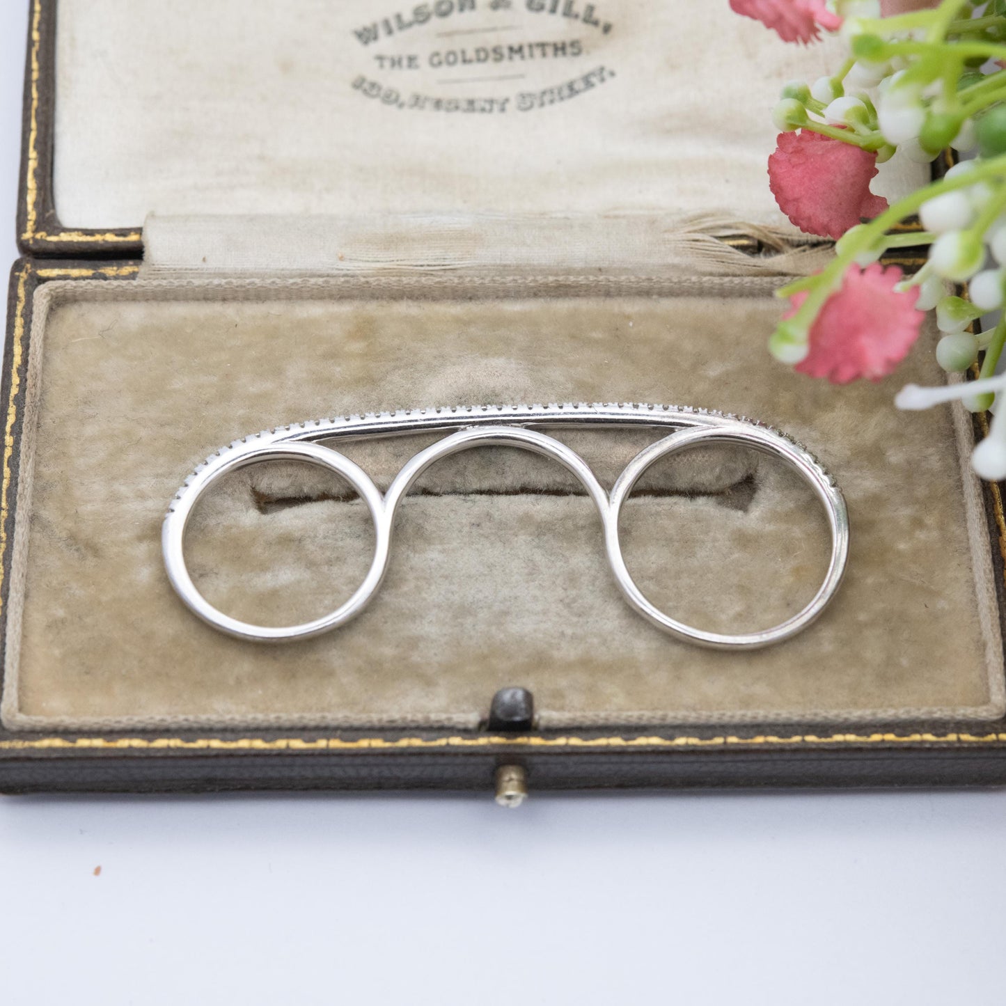 Sterling Silver Three Fingers Ring - Pavé Set Clear Stone Bar Ring | UK Size - K to P | US Size - 5 to 8