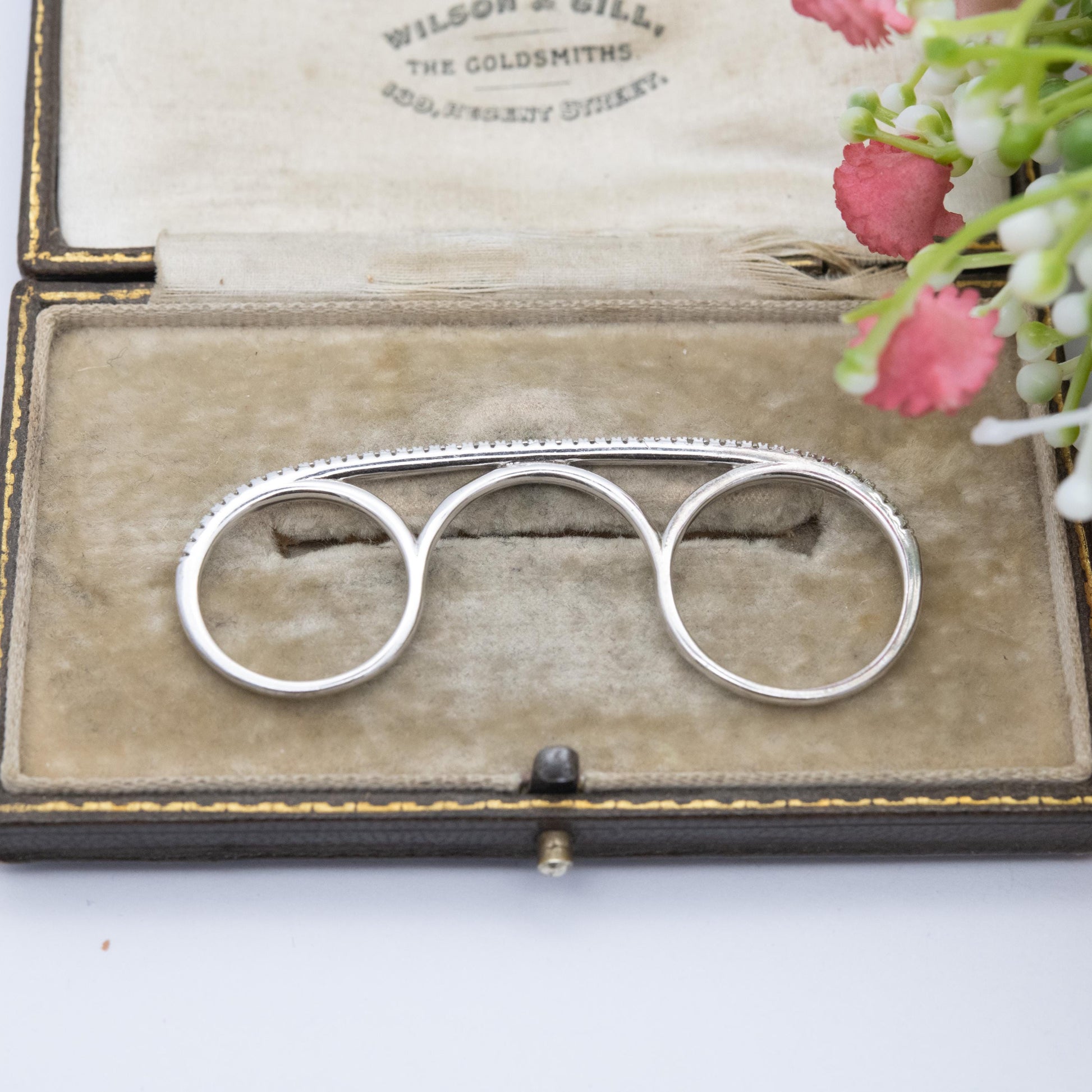 Sterling Silver Three Fingers Ring - Pavé Set Clear Stone Bar Ring | UK Size - K to P | US Size - 5 to 8