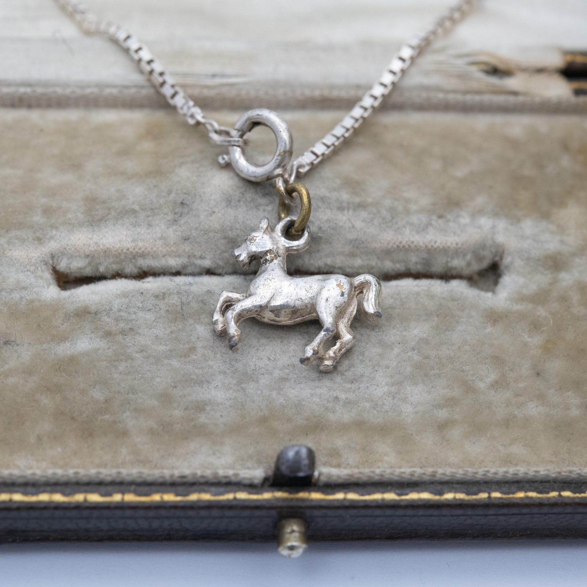 Vintage Italian Sterling Silver Bracelet with Horse Charm - Box Link Chain