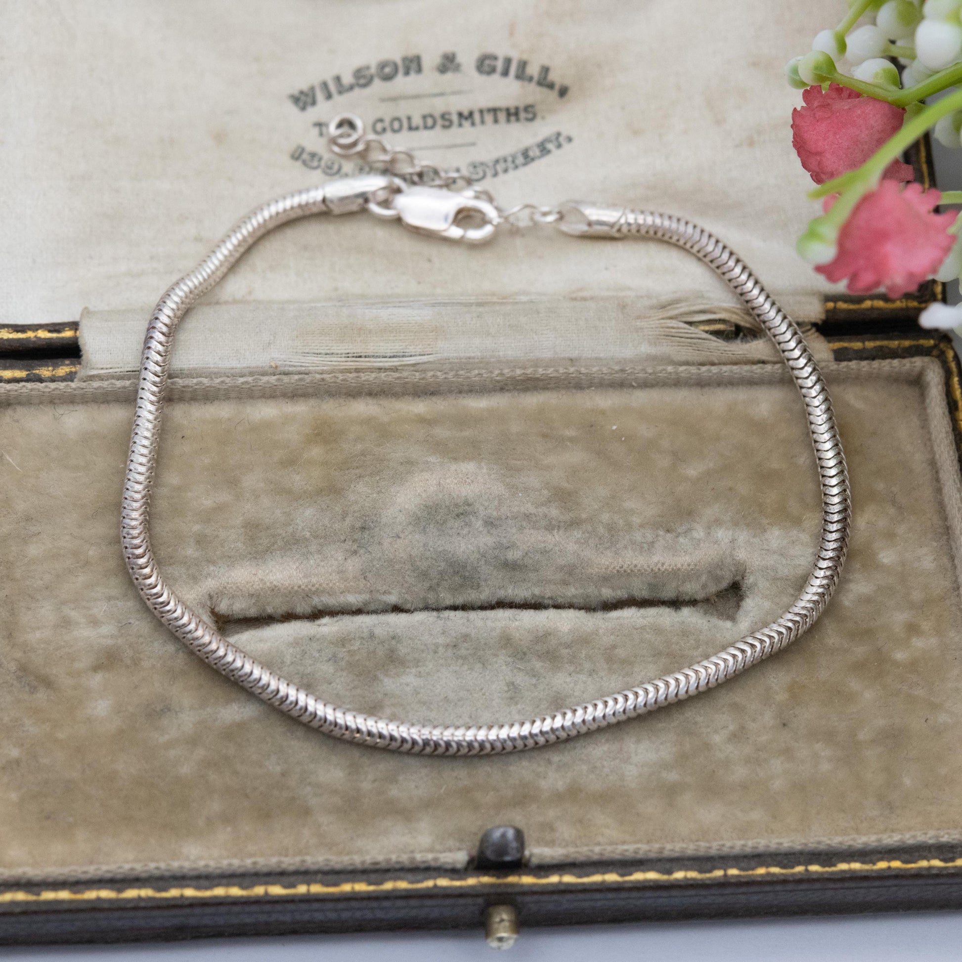 Sterling Silver Snake Link Chain Bracelet - Adjustable Length | Unisex Gift
