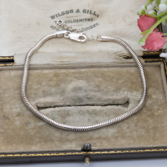 Sterling Silver Snake Link Chain Bracelet - Adjustable Length | Unisex Gift