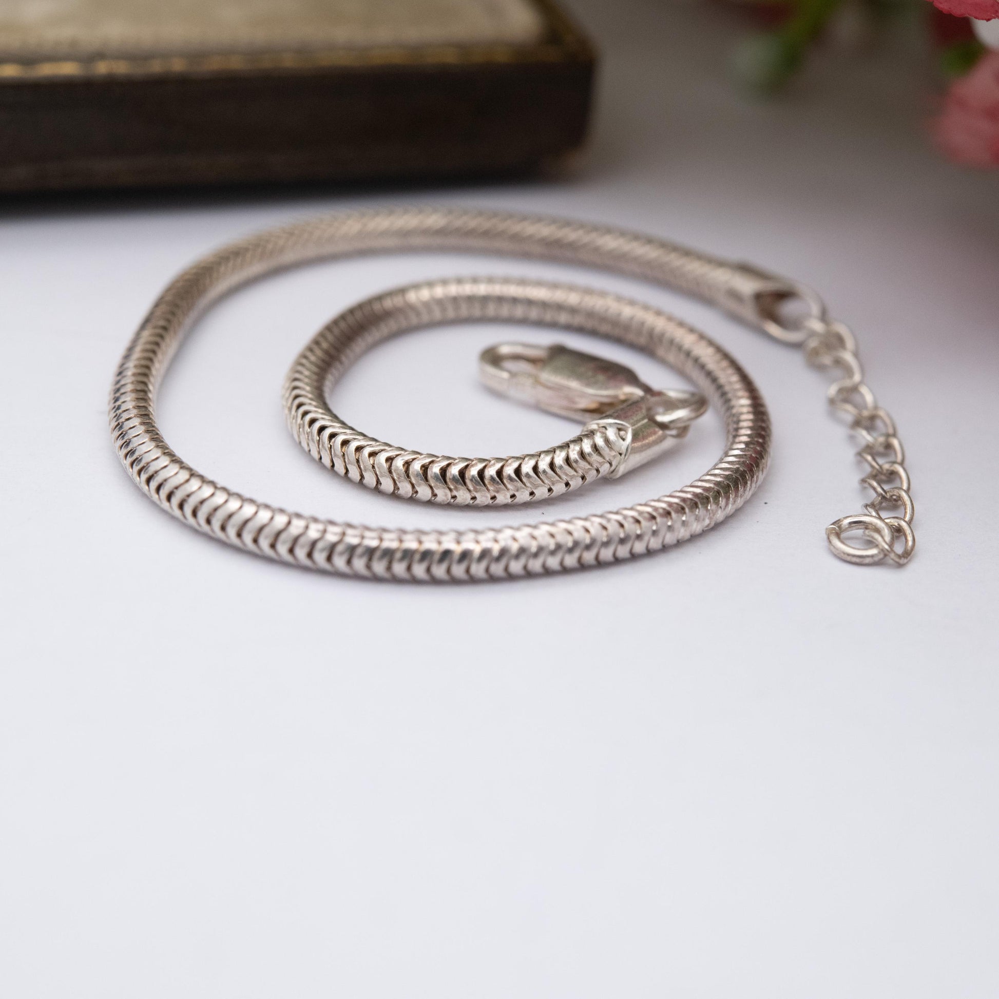 Sterling Silver Snake Link Chain Bracelet - Adjustable Length | Unisex Gift