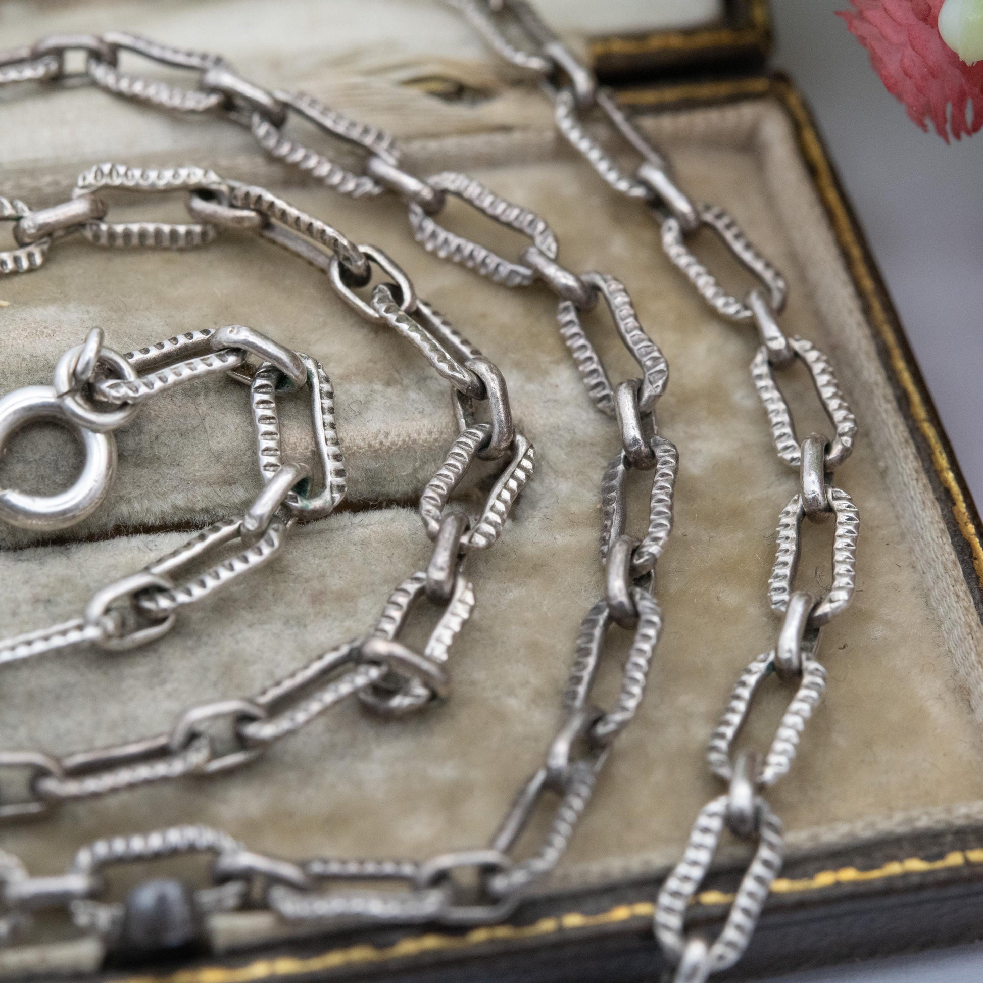 Vintage Sterling Silver Paper Clip Link Chain Necklace 21" - Textured Unisex Necklace
