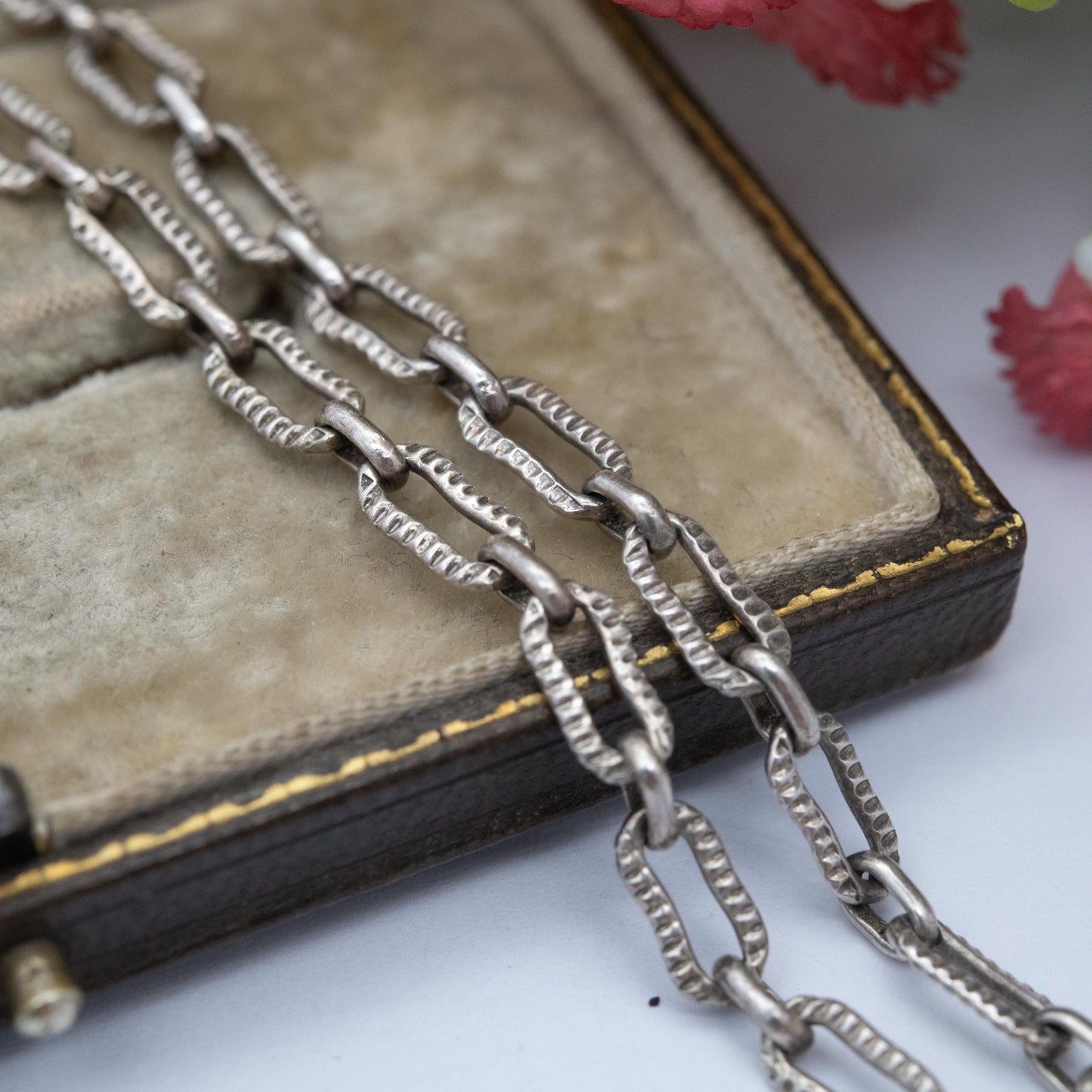 Vintage Sterling Silver Paper Clip Link Chain Necklace 21" - Textured Unisex Necklace