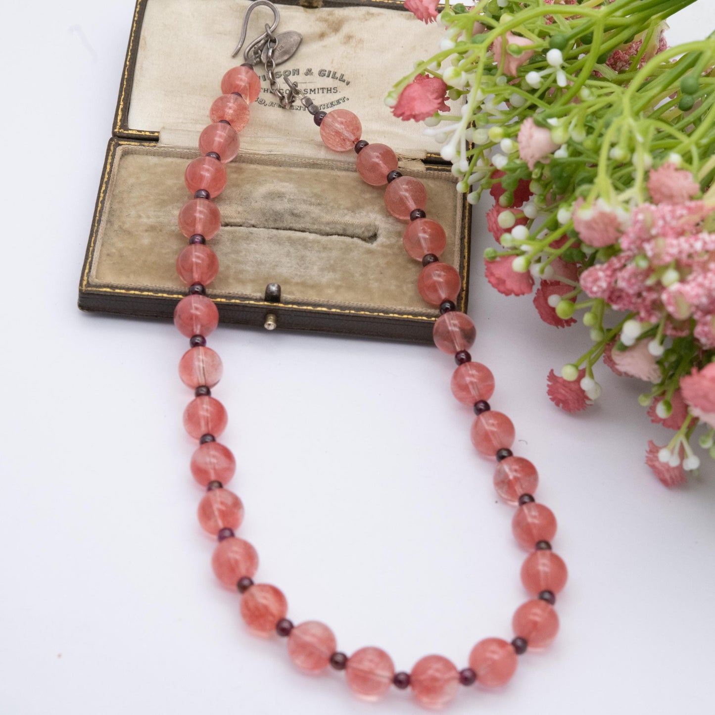 Sterling Silver Beaded Gemstone Necklace by Eleven - Pink and Garnet Stones