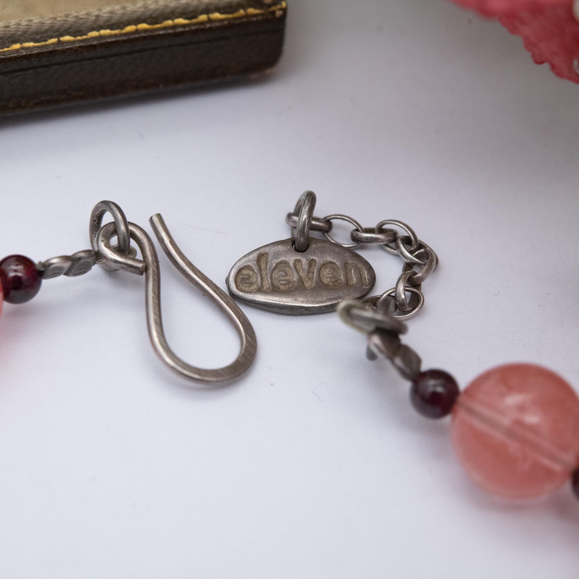 Sterling Silver Beaded Gemstone Necklace by Eleven - Pink and Garnet Stones
