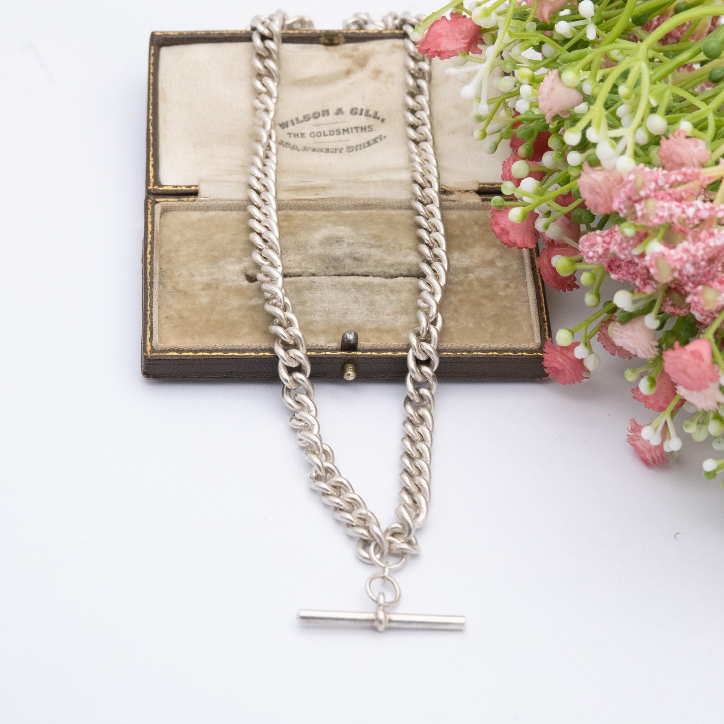 Vintage Italian Sterling Silver Albert Watch Chain Necklace with Dog Clip and T Bar 19" - Heavy Chunky Chain | Gift for Him