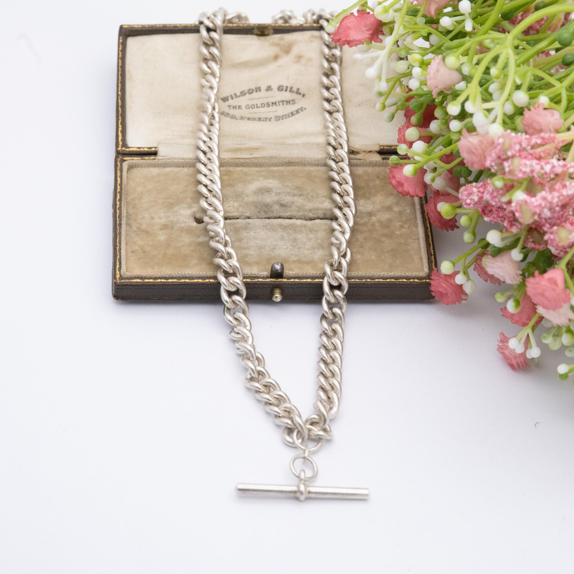 Vintage Italian Sterling Silver Albert Watch Chain Necklace with Dog Clip and T Bar 19" - Heavy Chunky Chain | Gift for Him