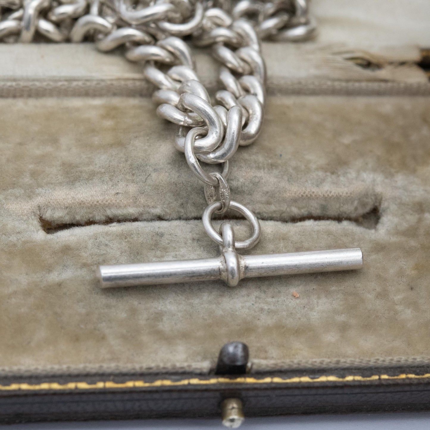 Vintage Italian Sterling Silver Albert Watch Chain Necklace with Dog Clip and T Bar 19" - Heavy Chunky Chain | Gift for Him