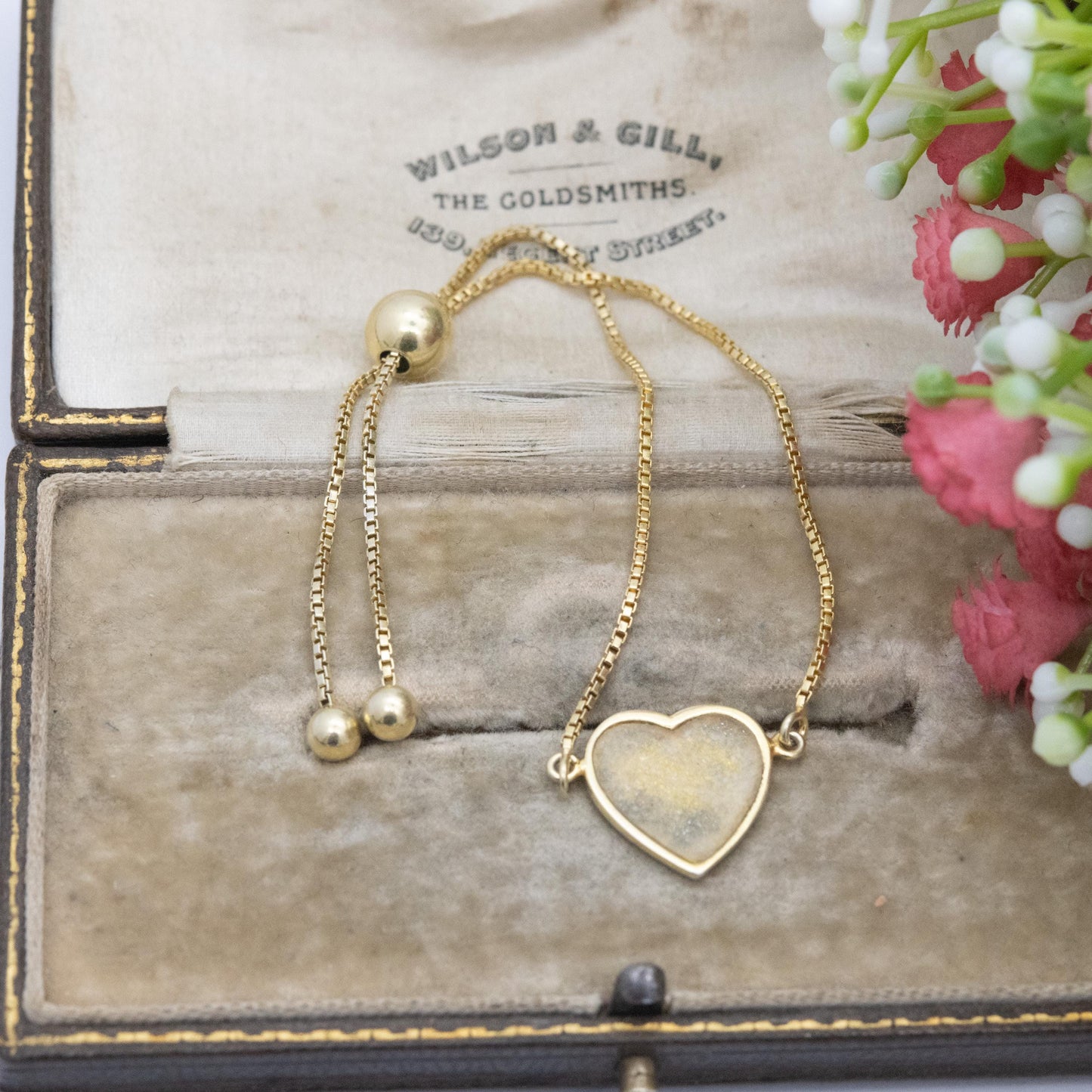 Gold Plated Sterling Silver Heart Slider Bracelet - Glitter Love Heart | Box Link Chain | Gift for Her