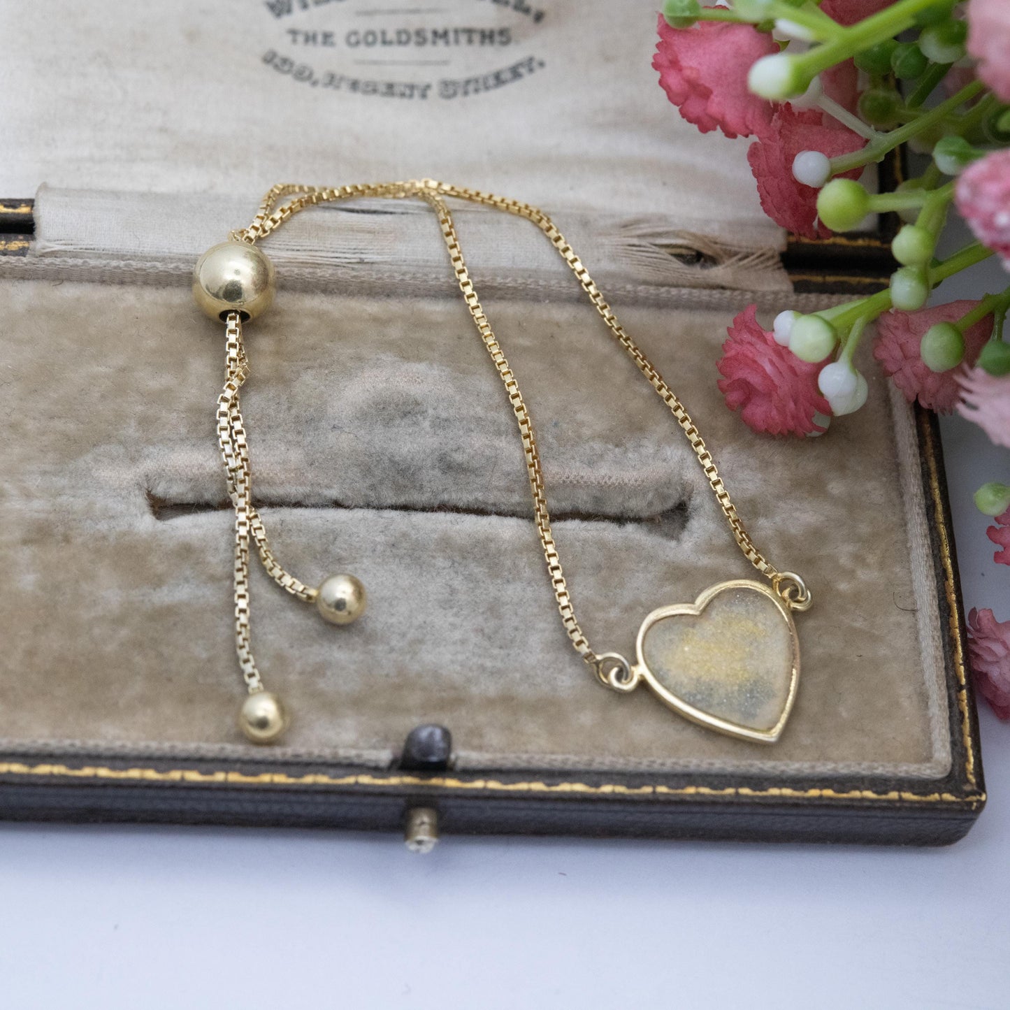 Gold Plated Sterling Silver Heart Slider Bracelet - Glitter Love Heart | Box Link Chain | Gift for Her