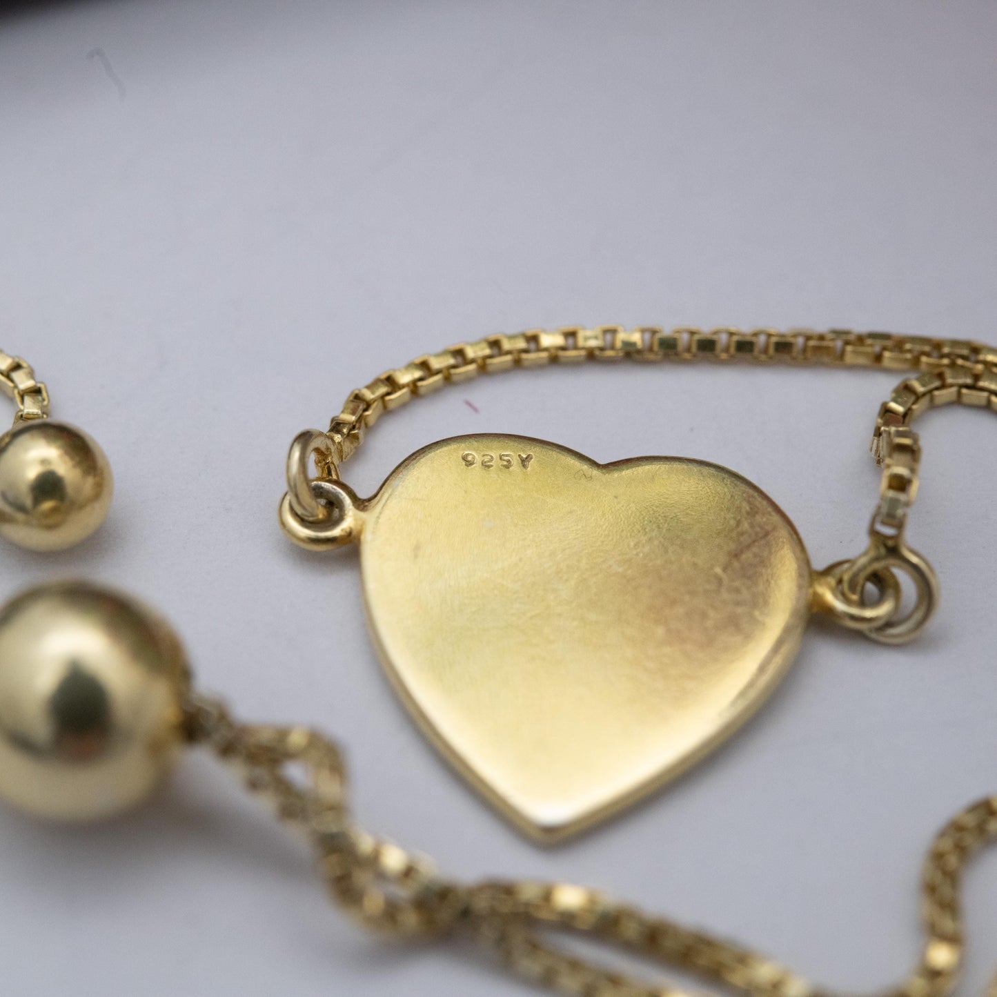 Gold Plated Sterling Silver Heart Slider Bracelet - Glitter Love Heart | Box Link Chain | Gift for Her
