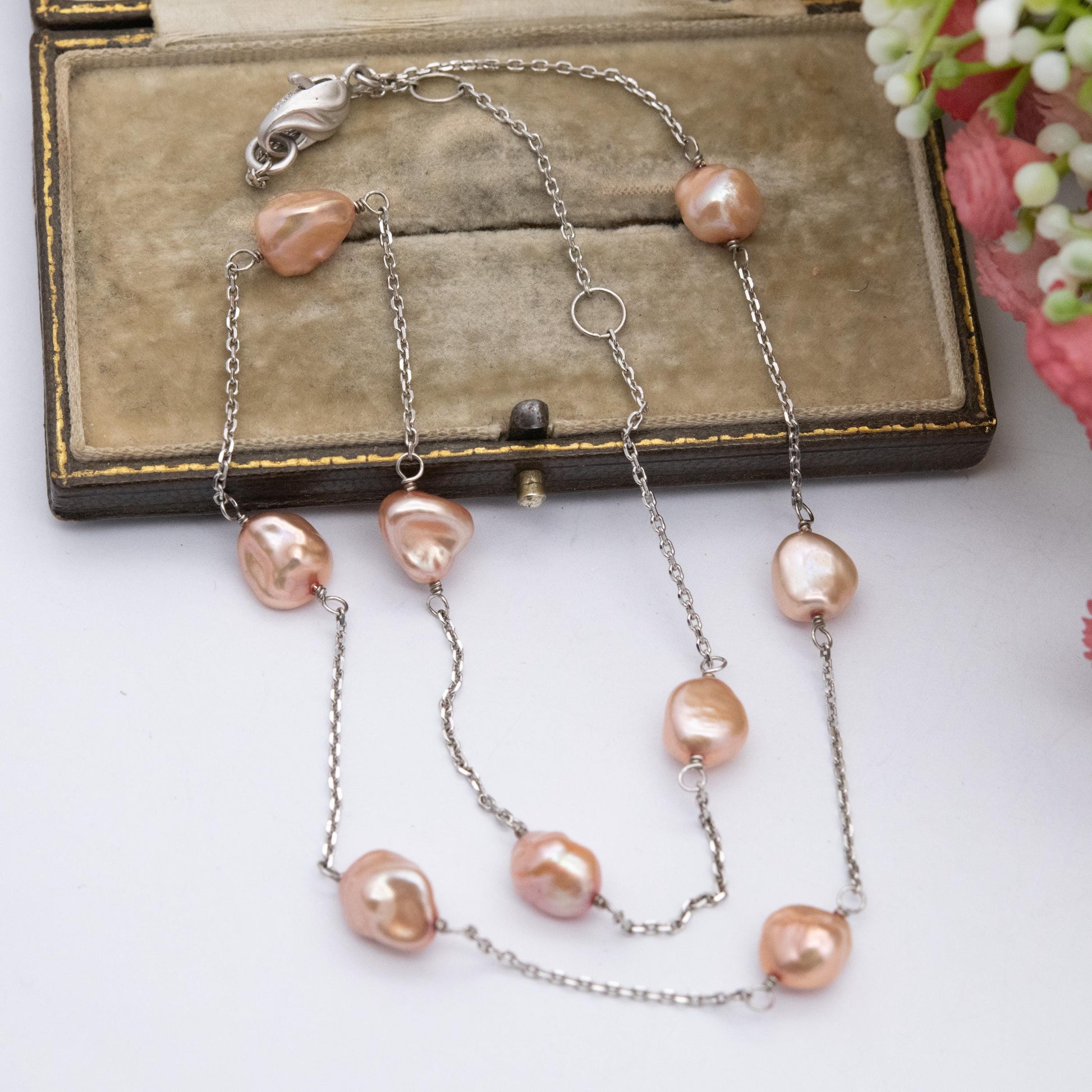 Honora Sterling Silver Cultured Pearl Necklace - Pink Pearls | Pretty Silver Jewellery Gift for Her