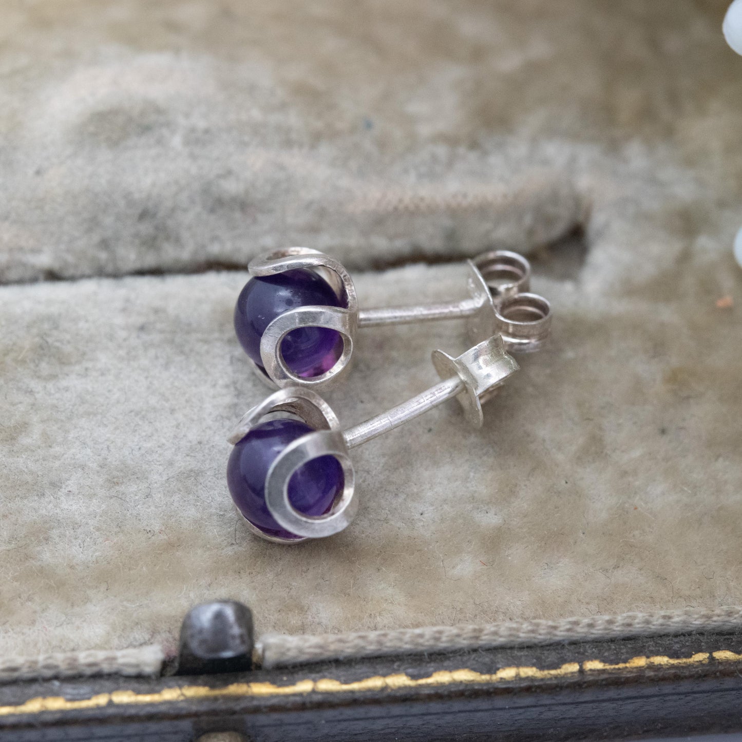 Vintage Sterling Silver Amethyst Stud Earrings - Small Studs | Purple Gemstone Jewellery Gift for Her