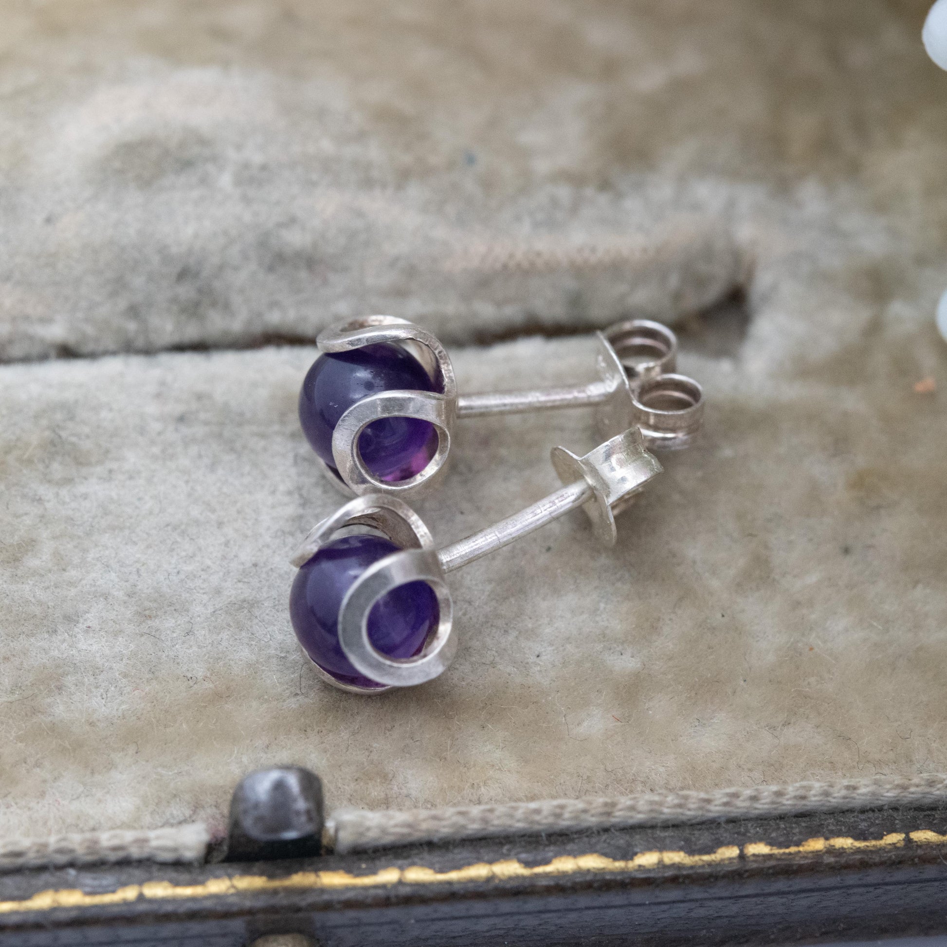 Vintage Sterling Silver Amethyst Stud Earrings - Small Studs | Purple Gemstone Jewellery Gift for Her
