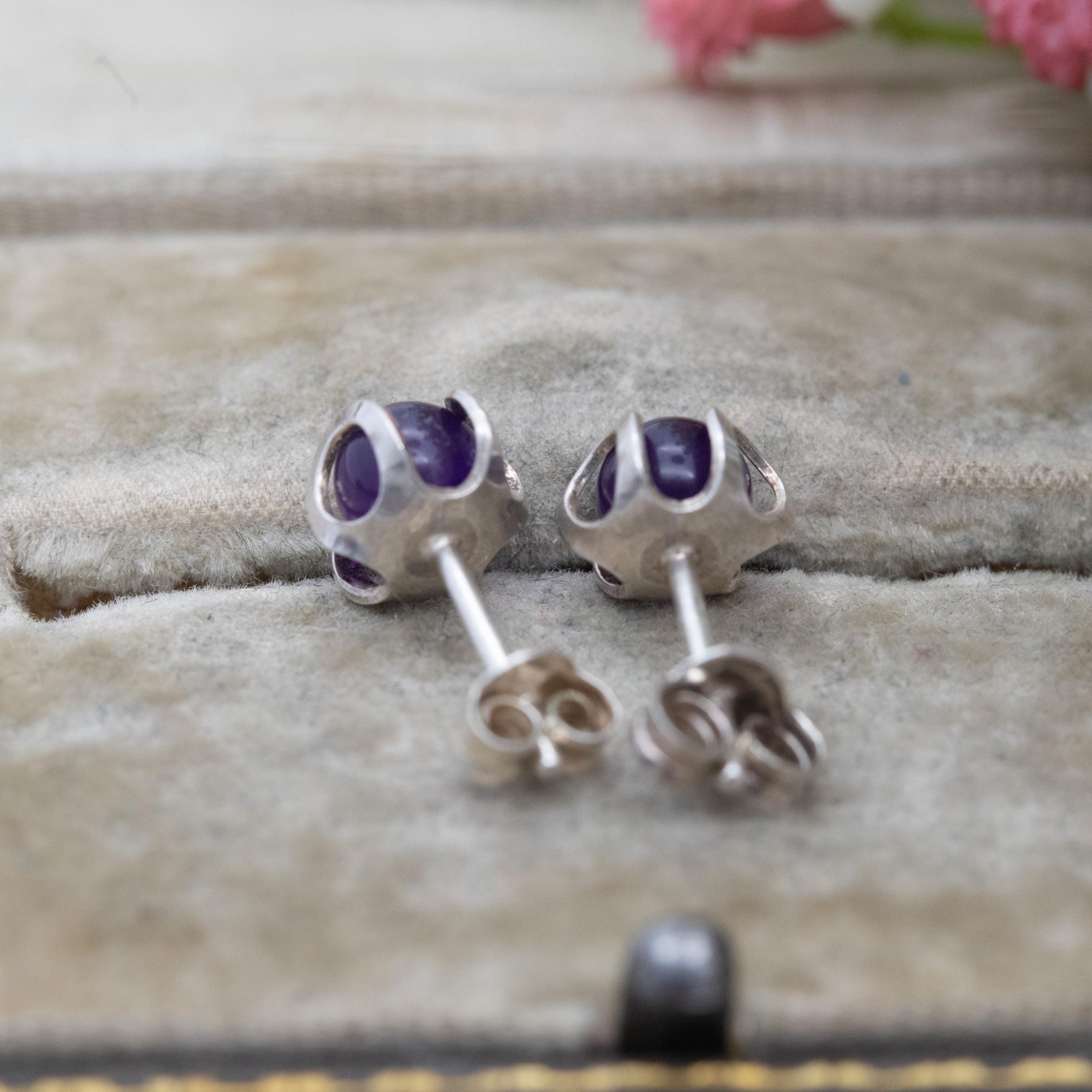 Vintage Sterling Silver Amethyst Stud Earrings - Small Studs | Purple Gemstone Jewellery Gift for Her