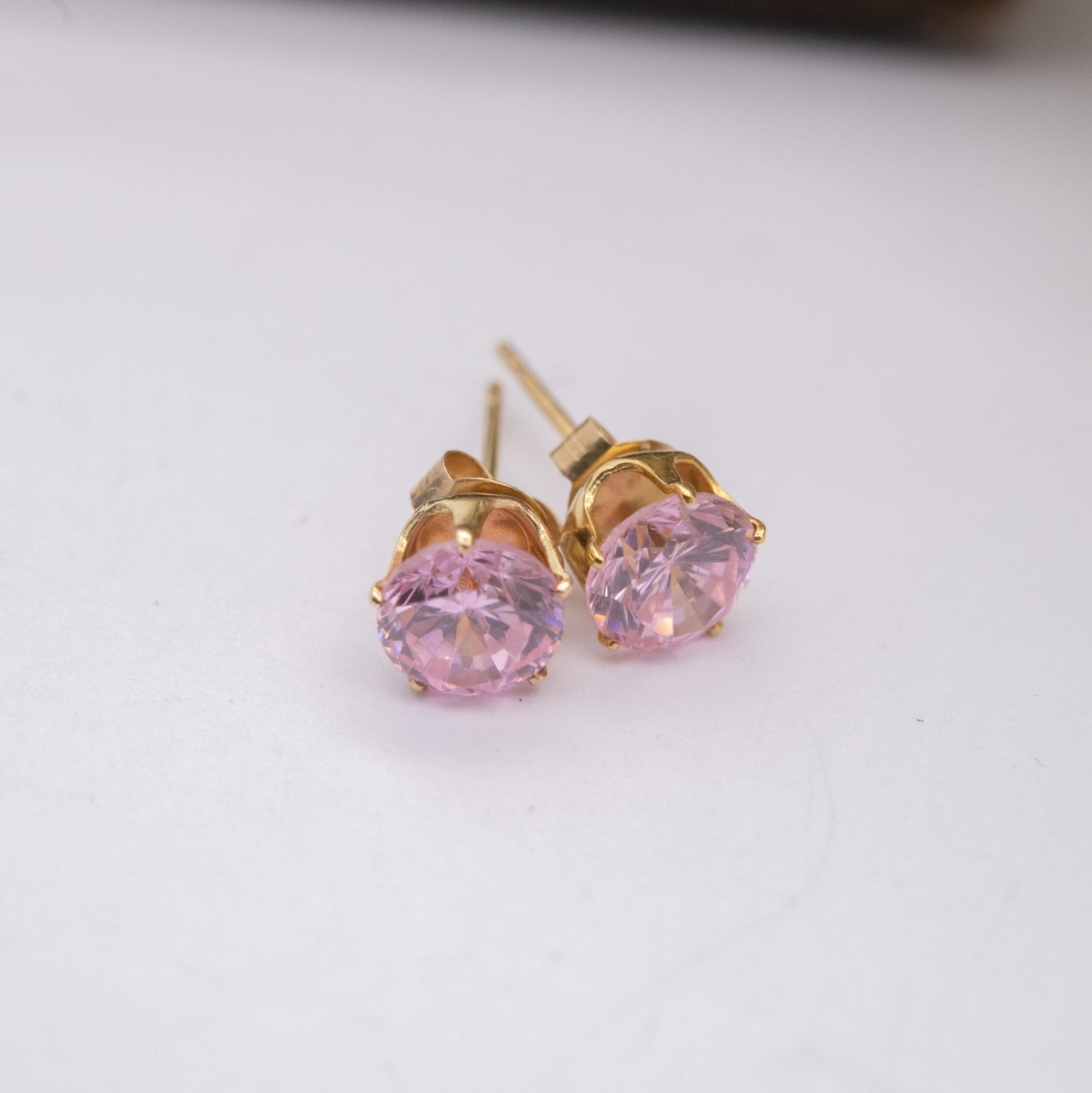 Vintage 9ct Gold Pink CZ Stud Earrings - Small Studs | Purple Gemstones | Gift for Her