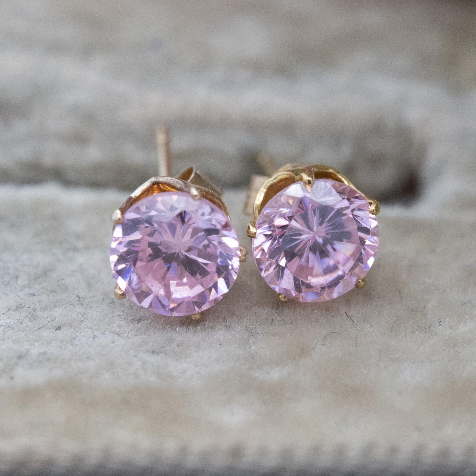 Vintage 9ct Gold Pink CZ Stud Earrings - Small Studs | Purple Gemstones | Gift for Her