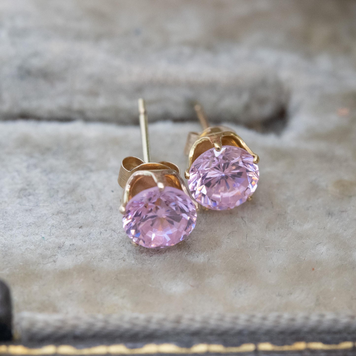 Vintage 9ct Gold Pink CZ Stud Earrings - Small Studs | Purple Gemstones | Gift for Her