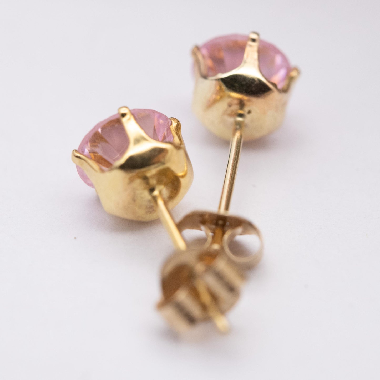 Vintage 9ct Gold Pink CZ Stud Earrings - Small Studs | Purple Gemstones | Gift for Her