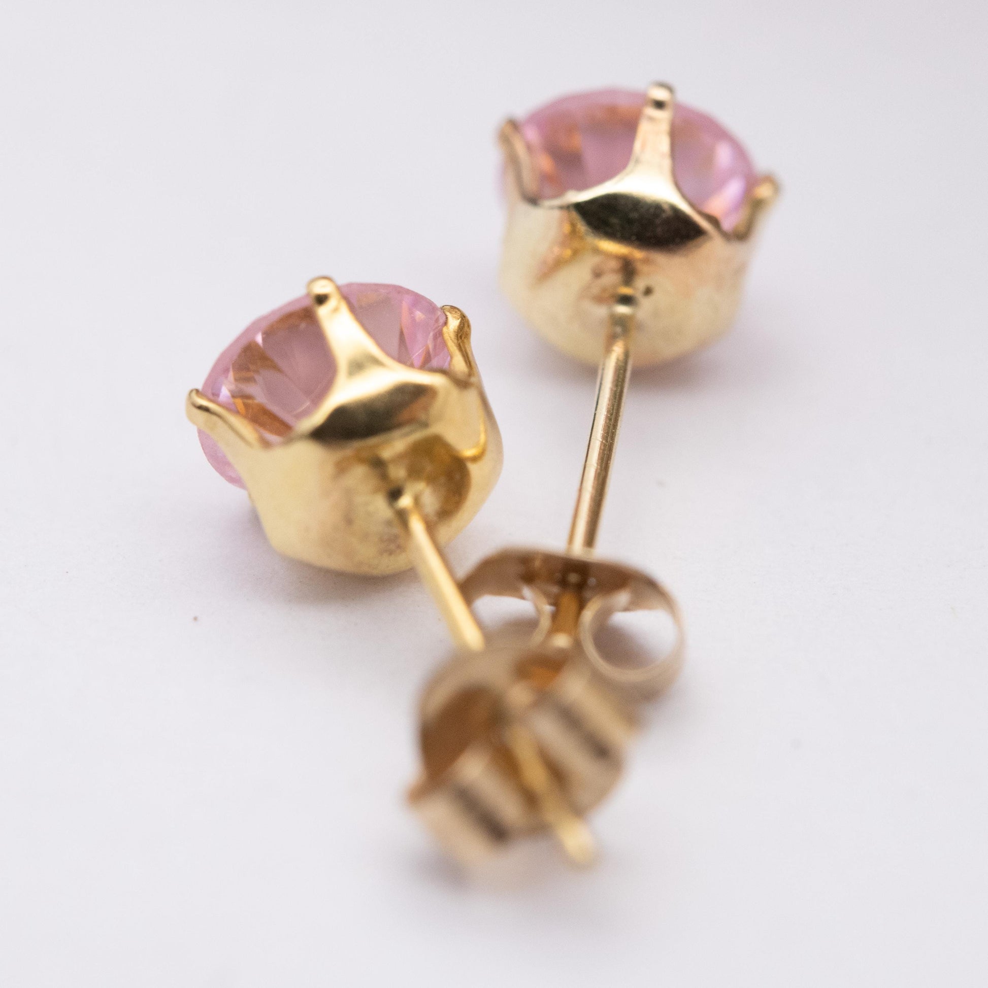 Vintage 9ct Gold Pink CZ Stud Earrings - Small Studs | Purple Gemstones | Gift for Her