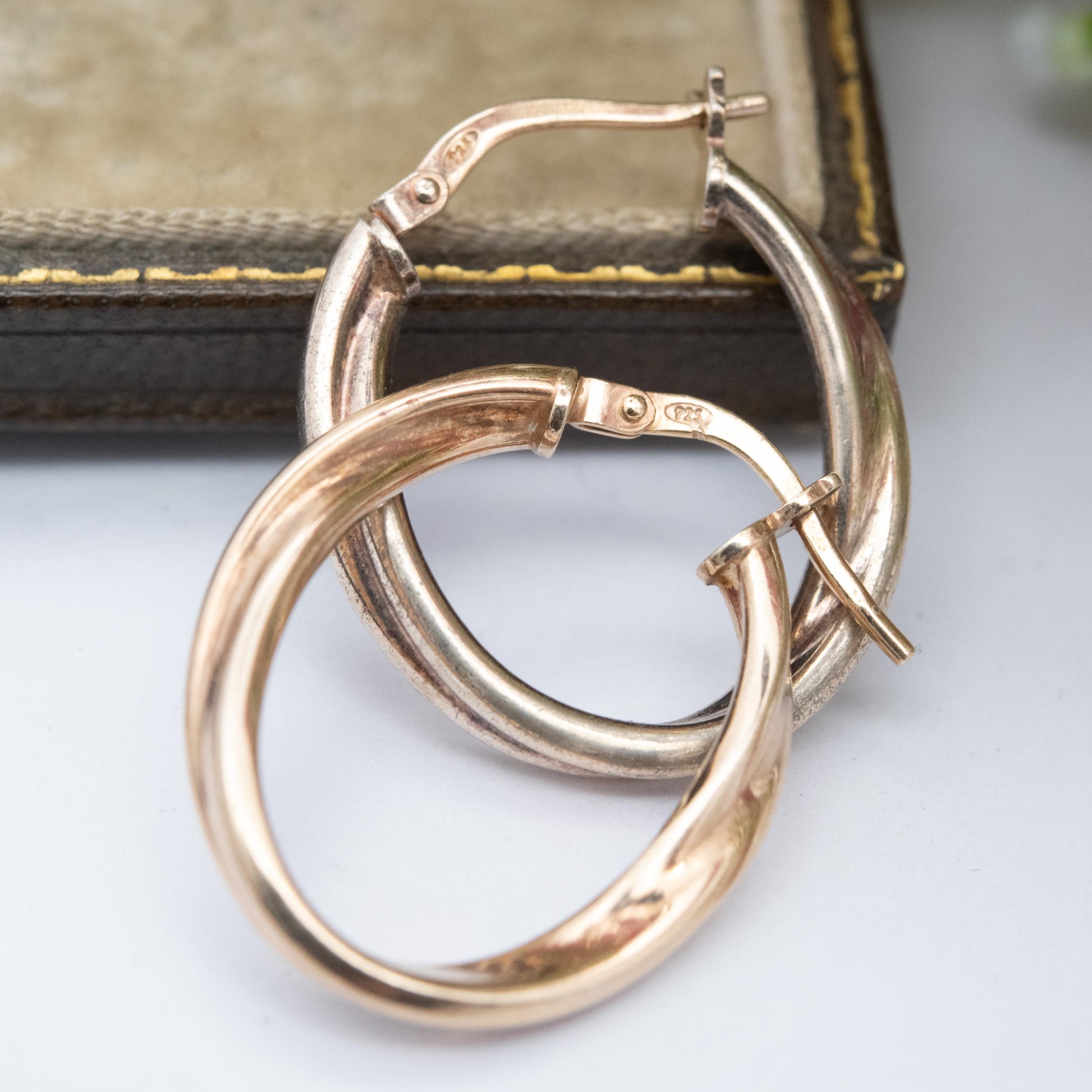 Vintage Sterling Silver Gold Plated Hoop Earrings - Twisted Minimalist Design | Everyday Jewellery | Gift for Her