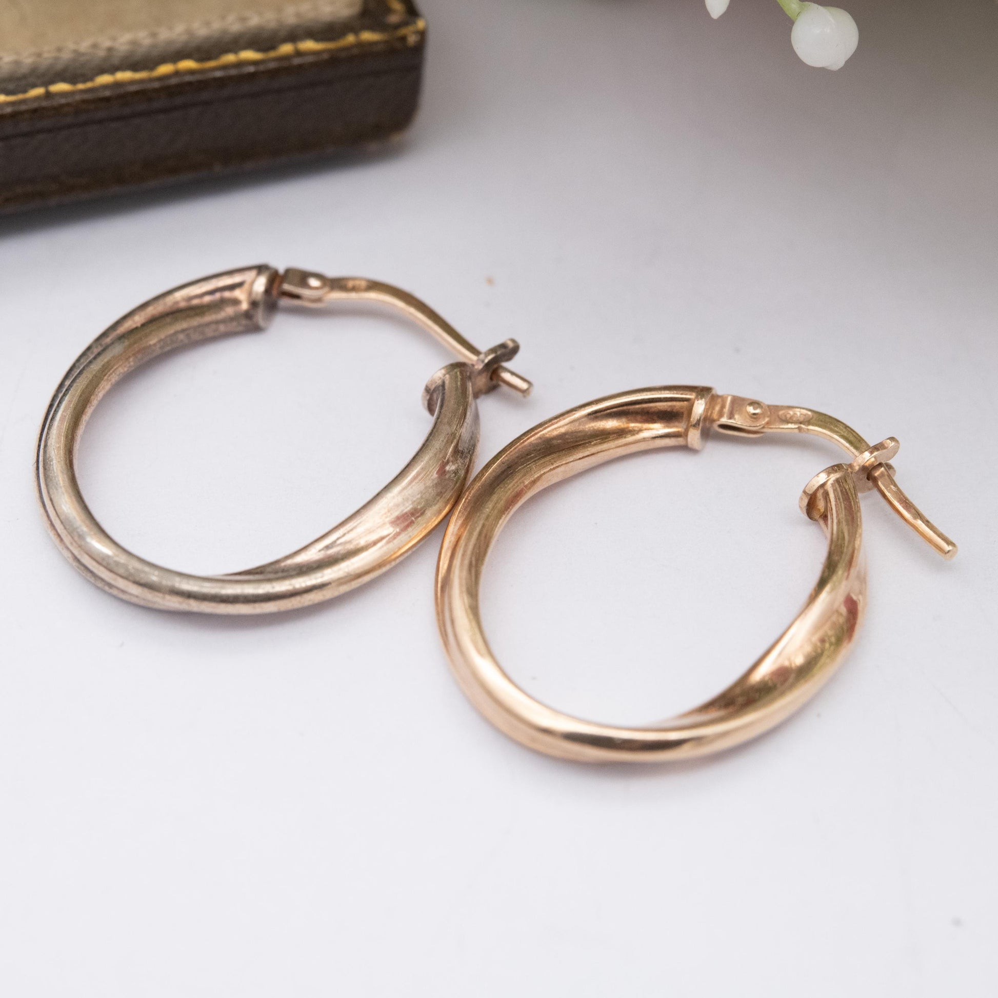 Vintage Sterling Silver Gold Plated Hoop Earrings - Twisted Minimalist Design | Everyday Jewellery | Gift for Her