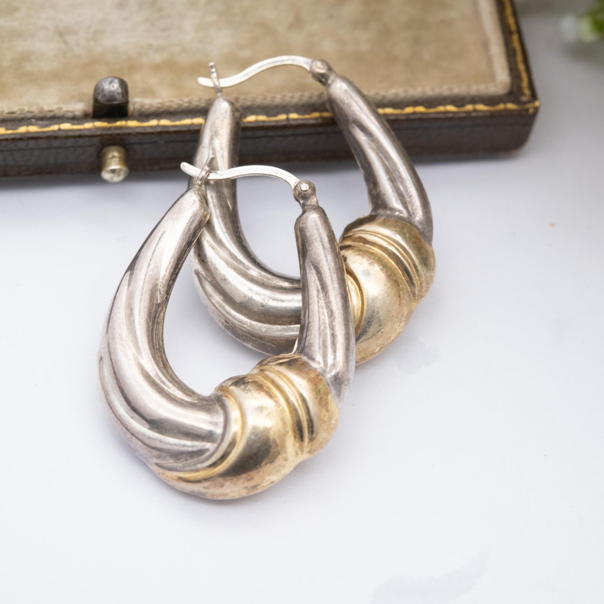 Vintage Sterling Silver Gold Plated Hoop Earrings - Chunky Minimalist Fabric Knot Design | Everyday Jewellery Gift for Her