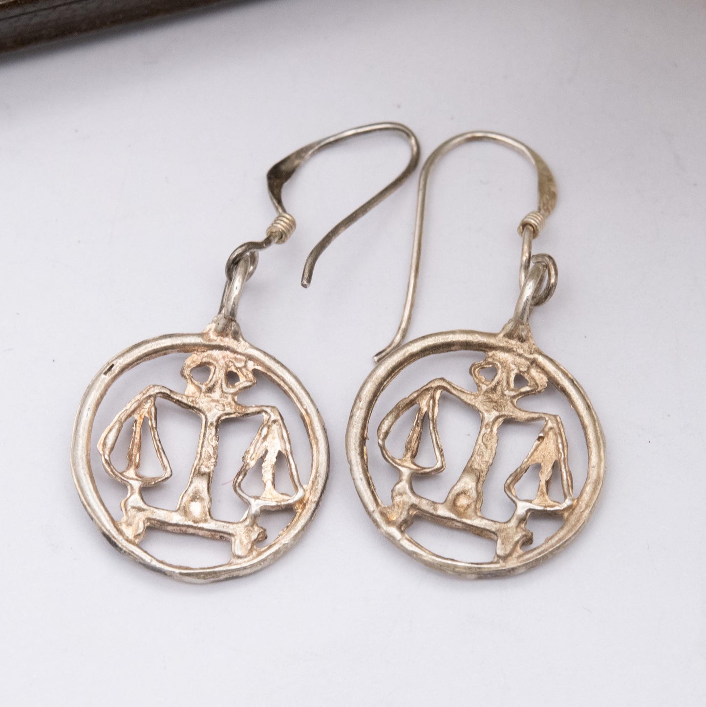 Vintage Sterling Silver Libra Drop Earrings - Circular Openwork Design | September October Birthday Gift for Her